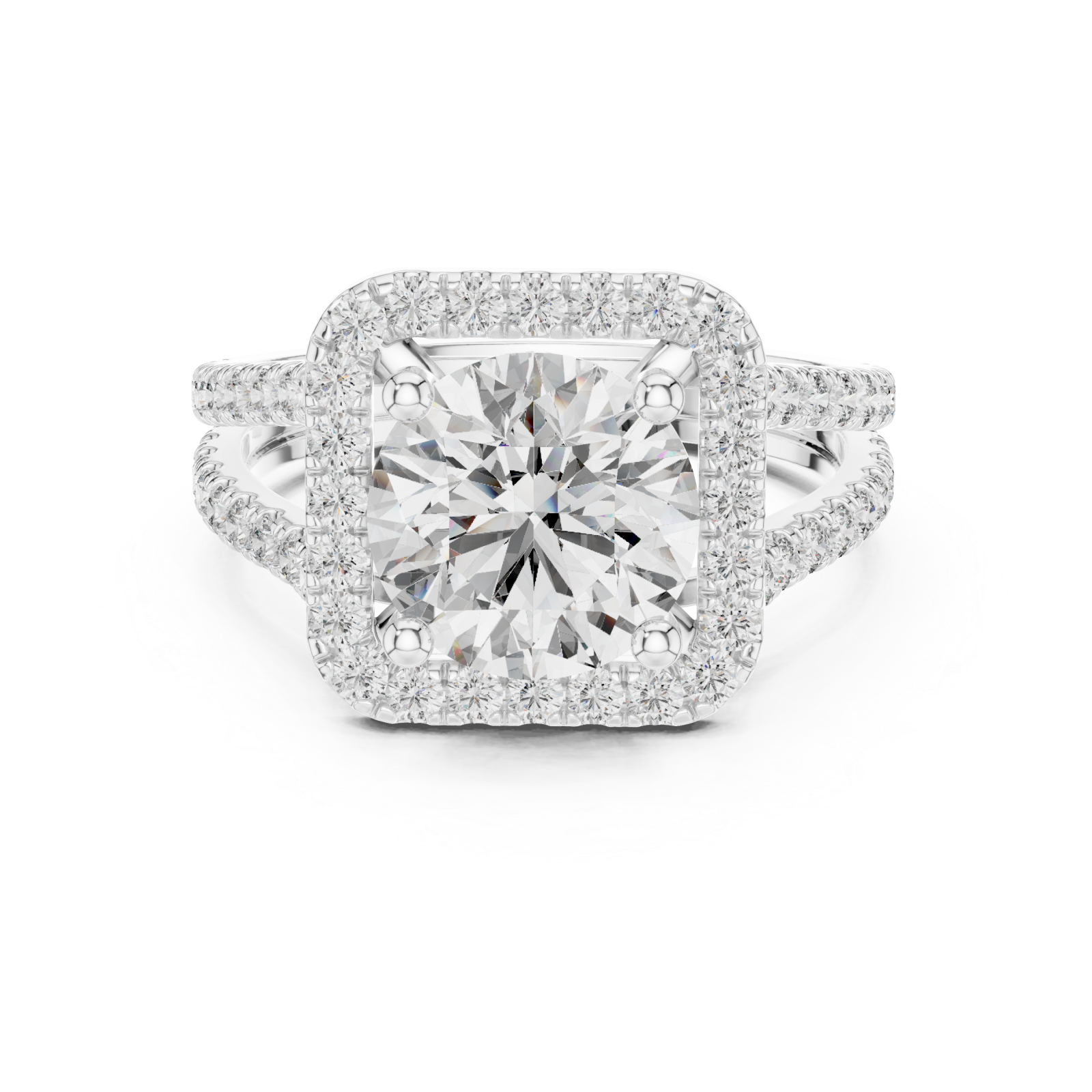  White Gold Radiant Halo Splendor Ring Front View