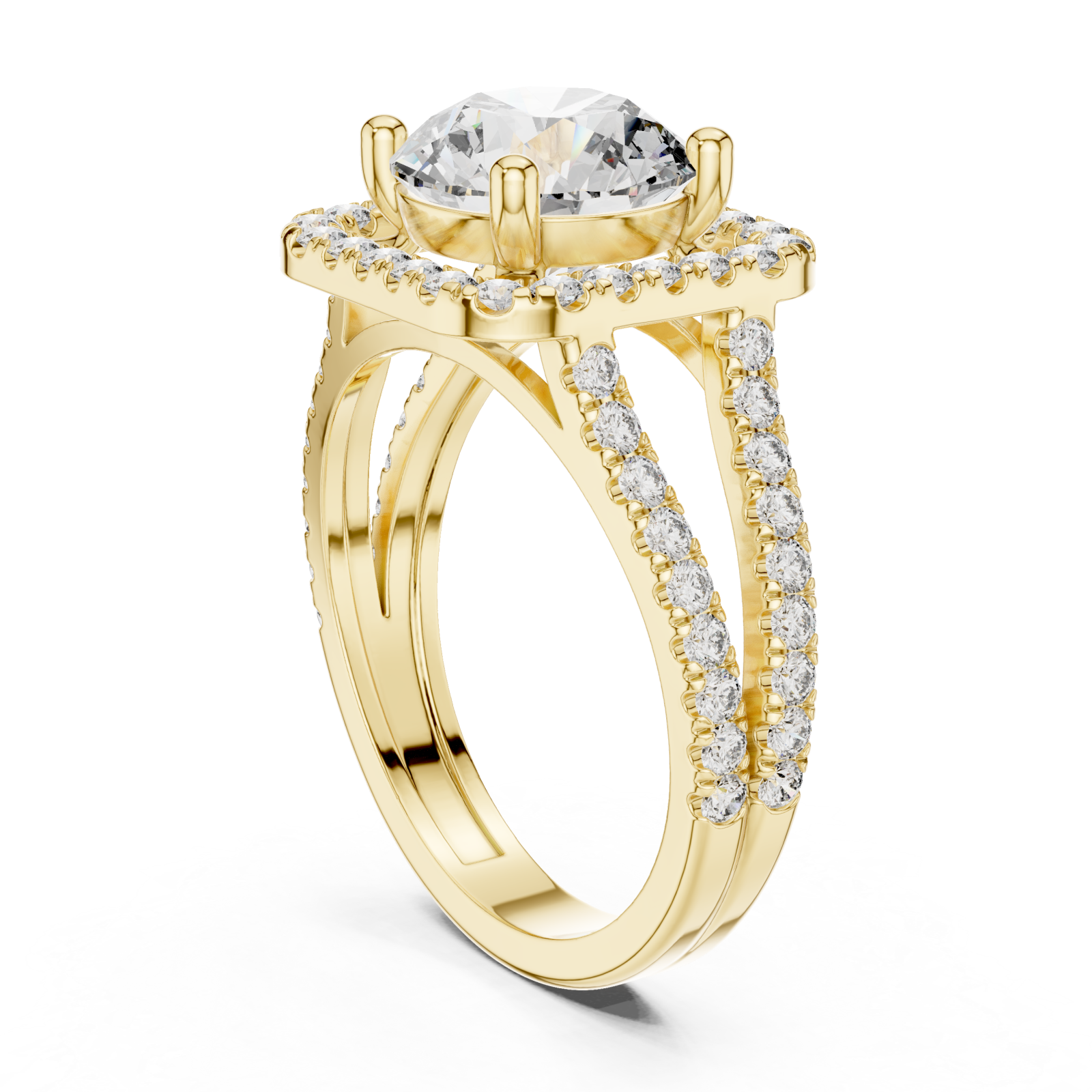  Gold Radiant Halo Splendor Ring Left View