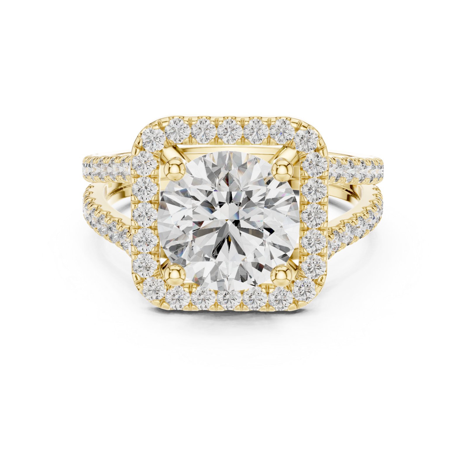  Gold Radiant Halo Splendor Ring Front View