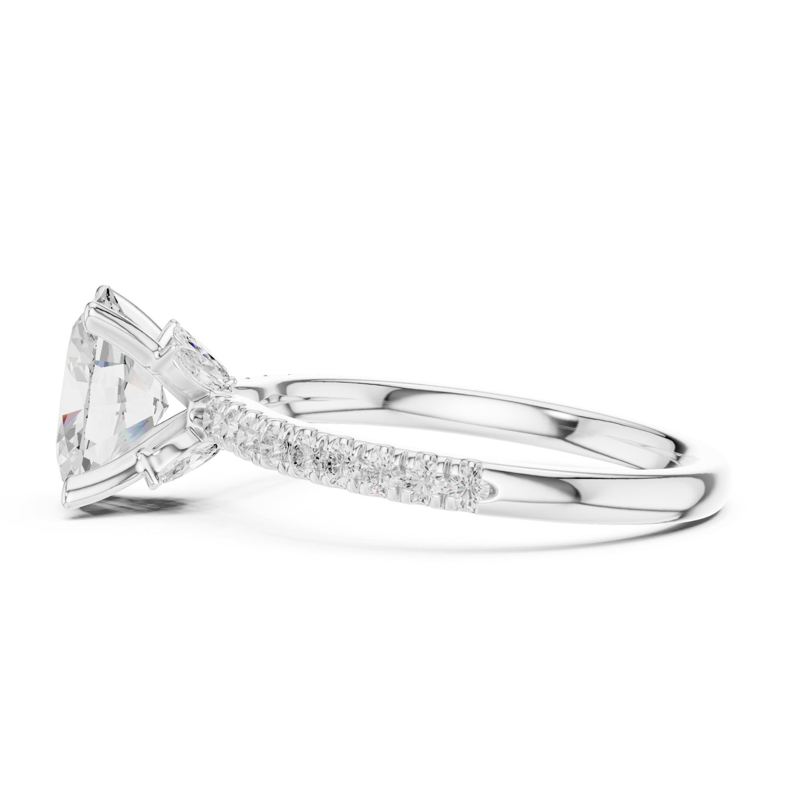  White Gold Elegance Radiant Solitaire Ring Side View
