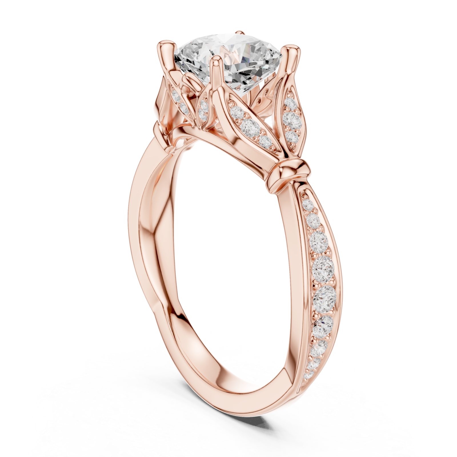  Rose Gold Forever Embrace Crown Engagement Ring Left View