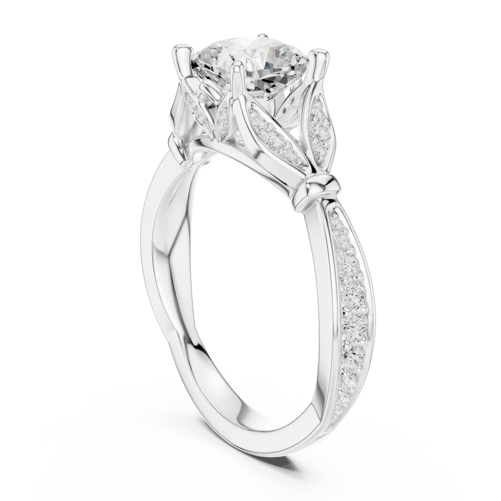  White Gold Forever Embrace Crown Engagement Ring Left View