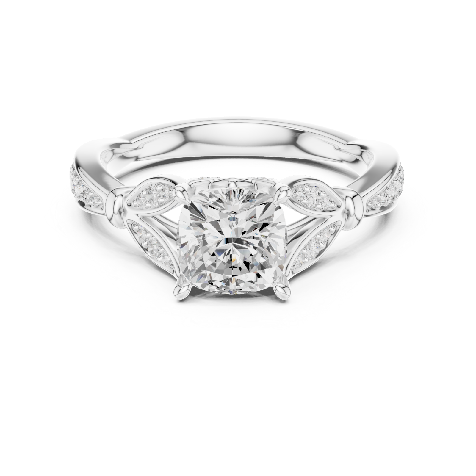  White Gold Forever Embrace Crown Engagement Ring Front View