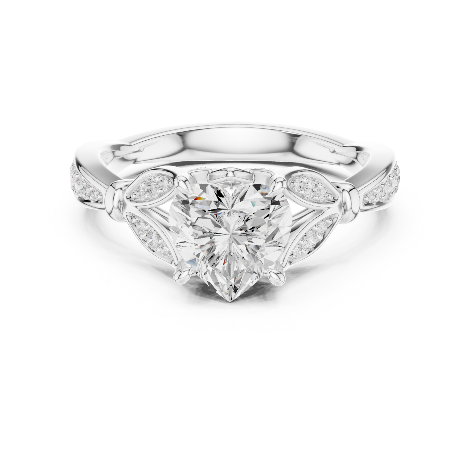  White Gold Celestial Petal Embrace Ring Front View