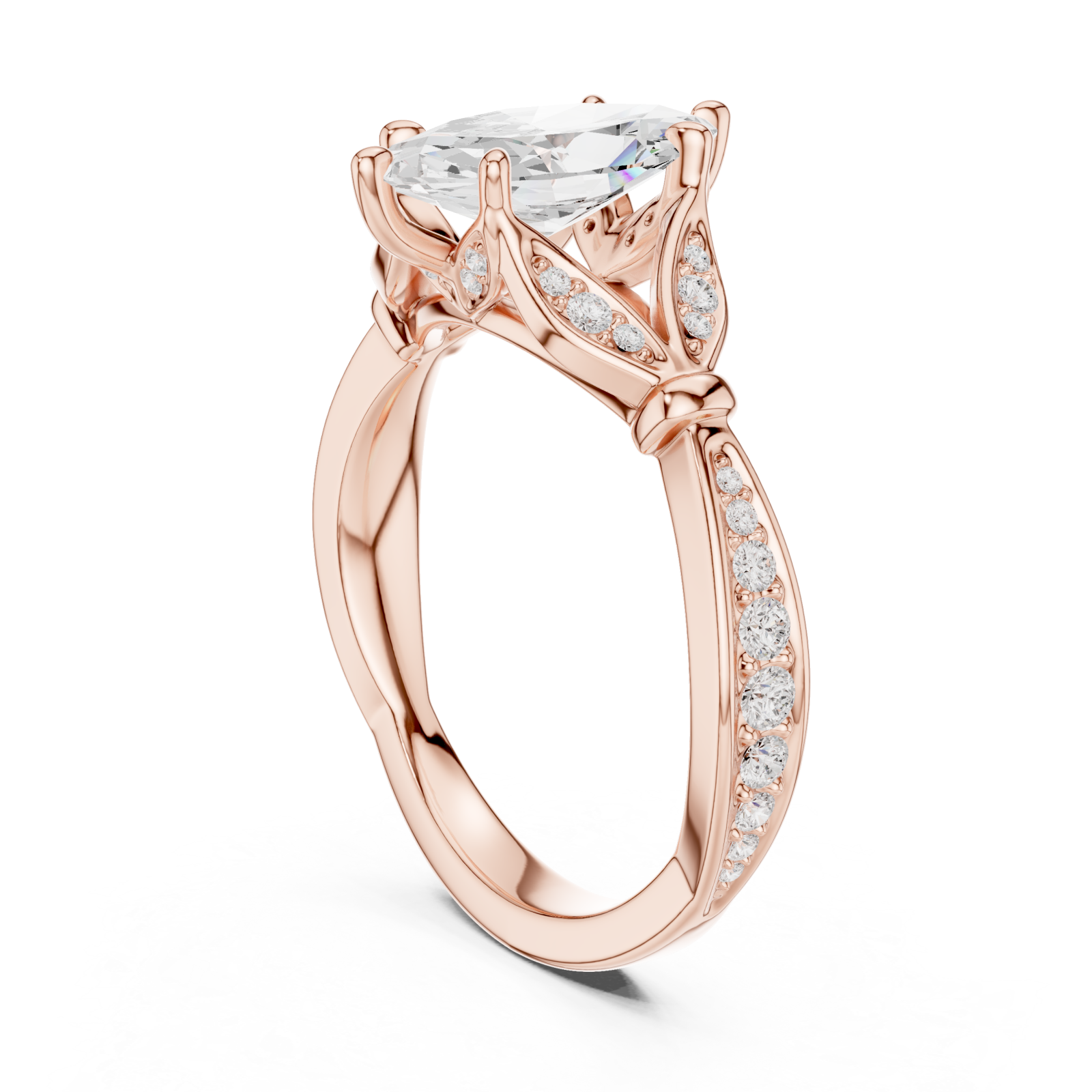 Rose Gold Graceful Splendor Marquise Halo Ring Left View