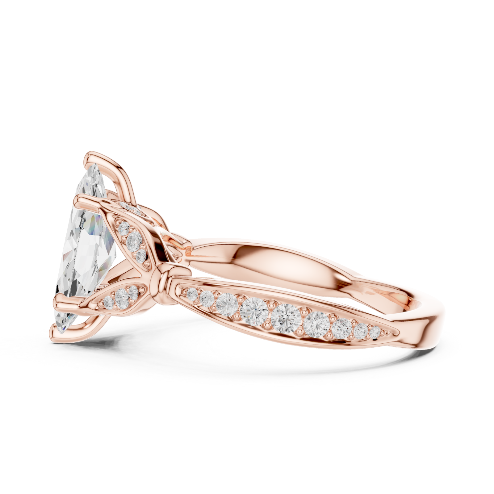  Rose Gold Graceful Splendor Marquise Halo Ring Side View