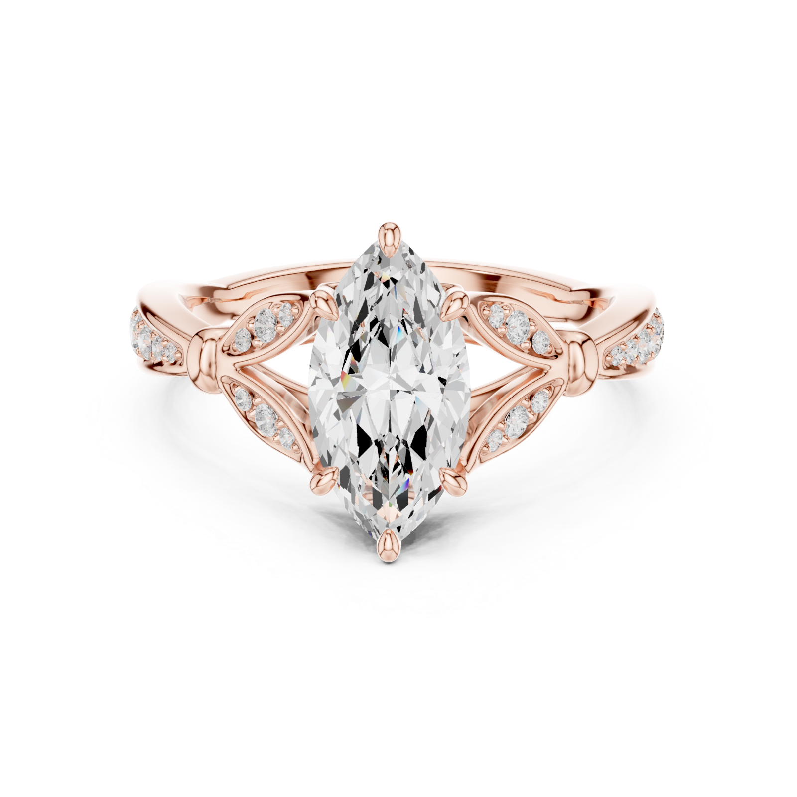  Rose Gold Graceful Splendor Marquise Halo Ring Front View