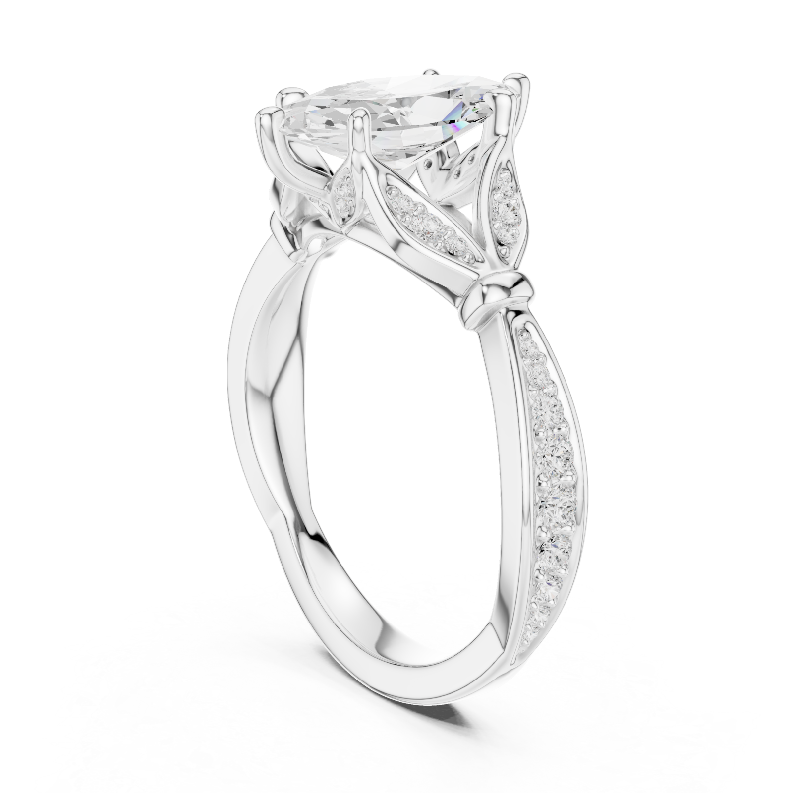  White Gold Graceful Splendor Marquise Halo Ring Left View