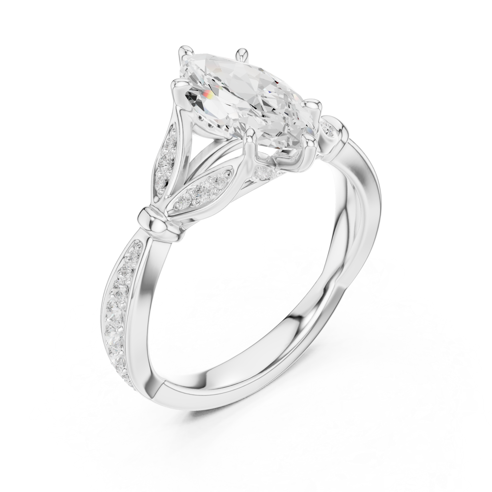  White Gold Graceful Splendor Marquise Halo Ring Right View