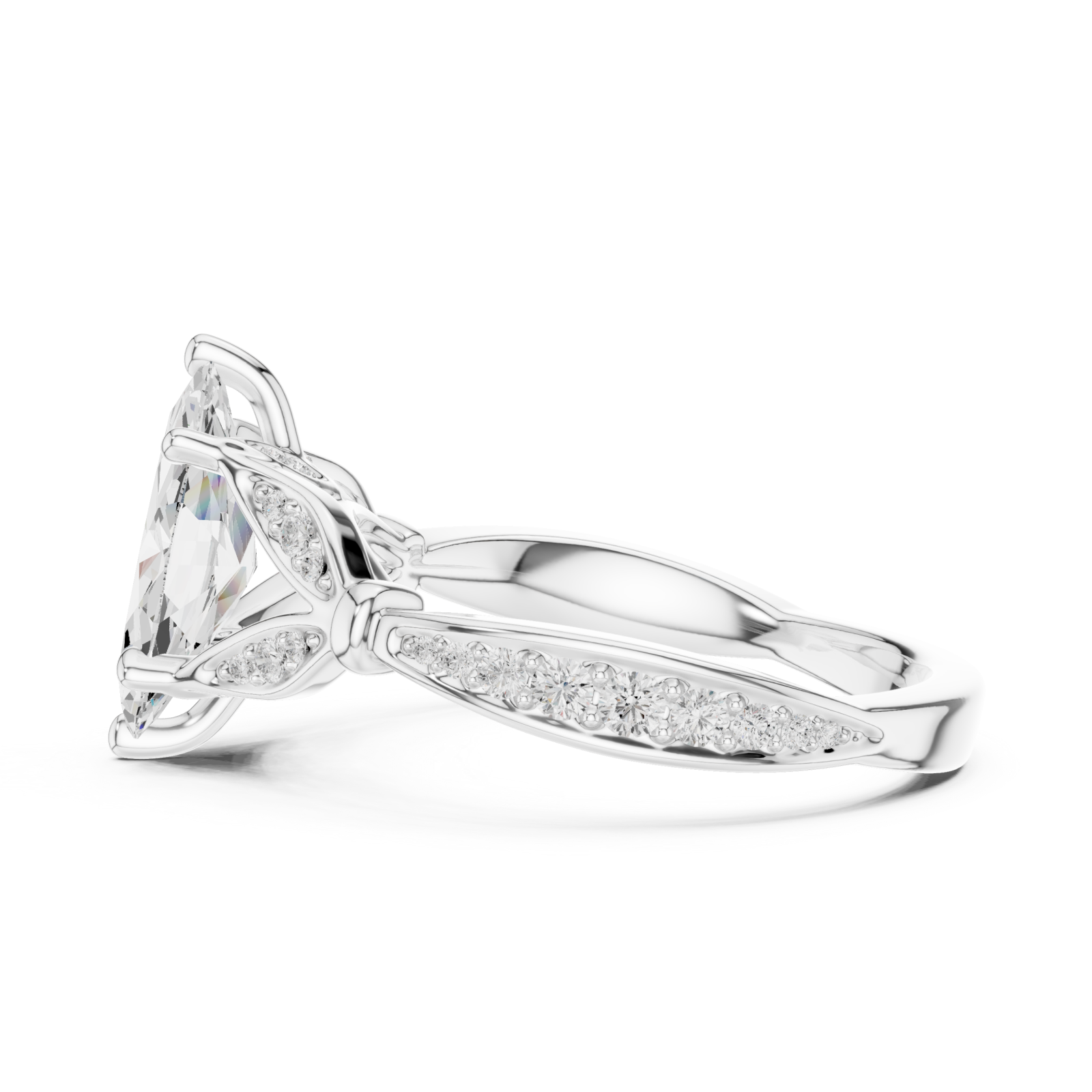  White Gold Graceful Splendor Marquise Halo Ring Side View
