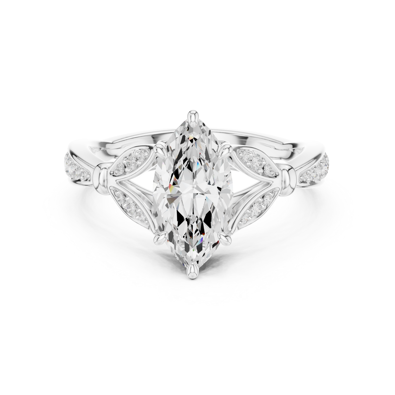  White Gold Graceful Splendor Marquise Halo Ring Front View