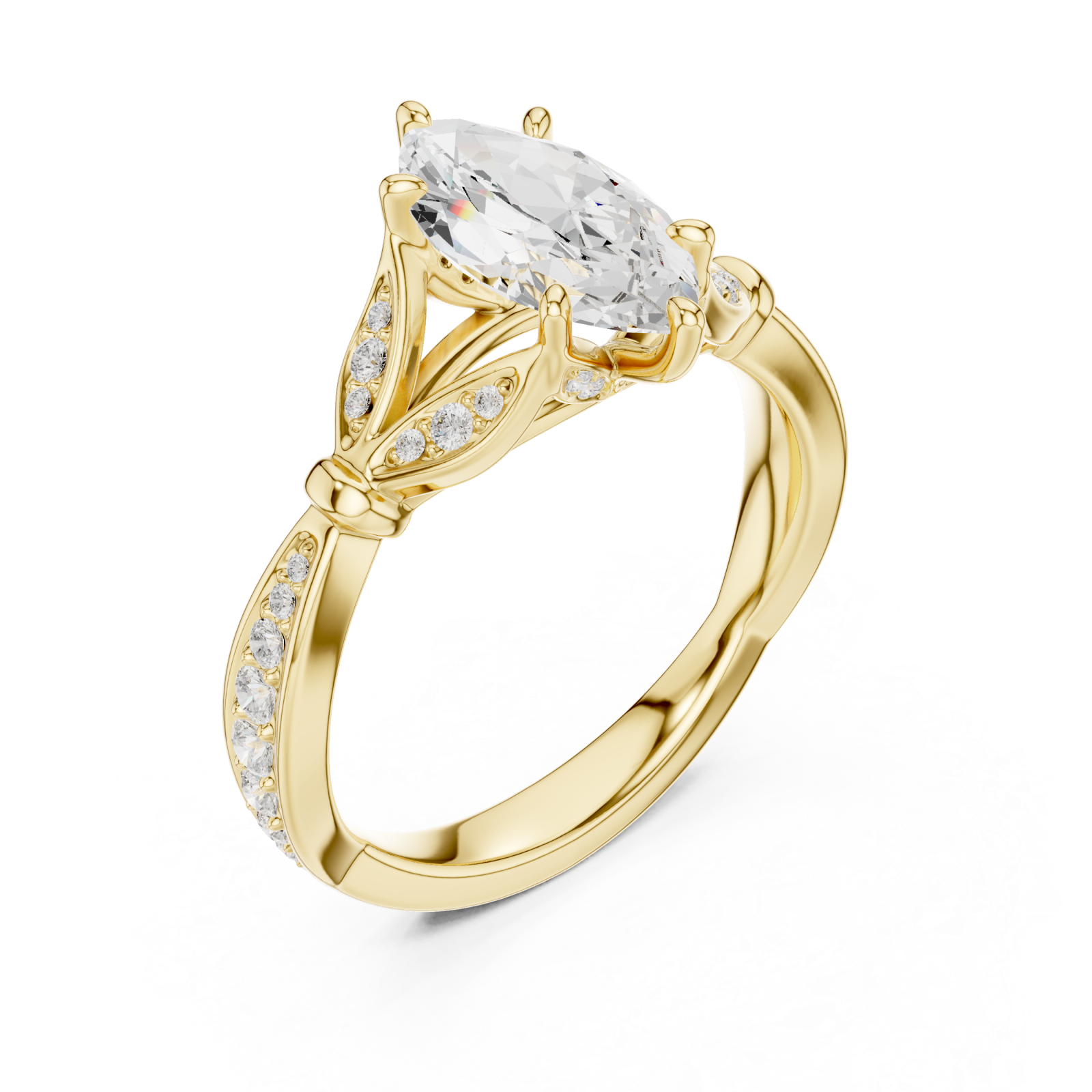 Gold Graceful Splendor Marquise Halo Ring Right View