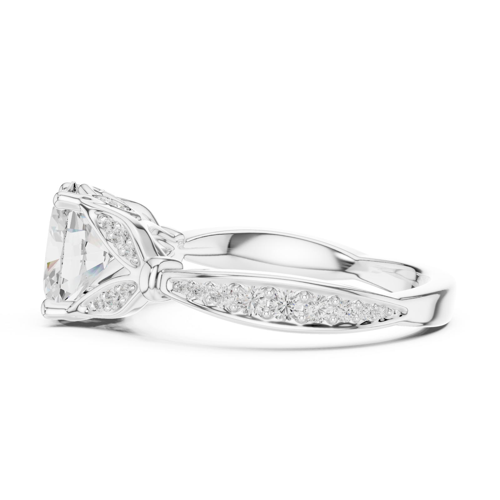  White Gold Royal Crest Crown Set Ring Side View