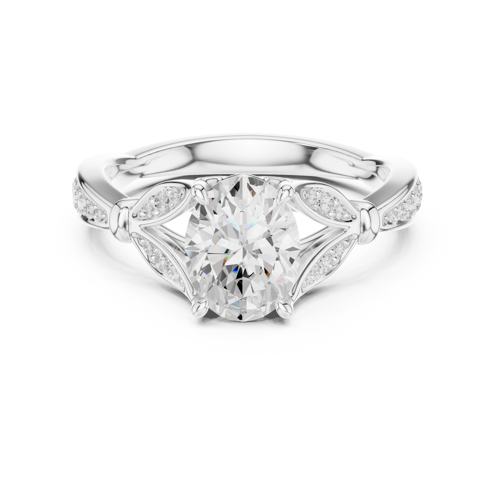 White Gold Royal Crest Crown Set Ring Front View