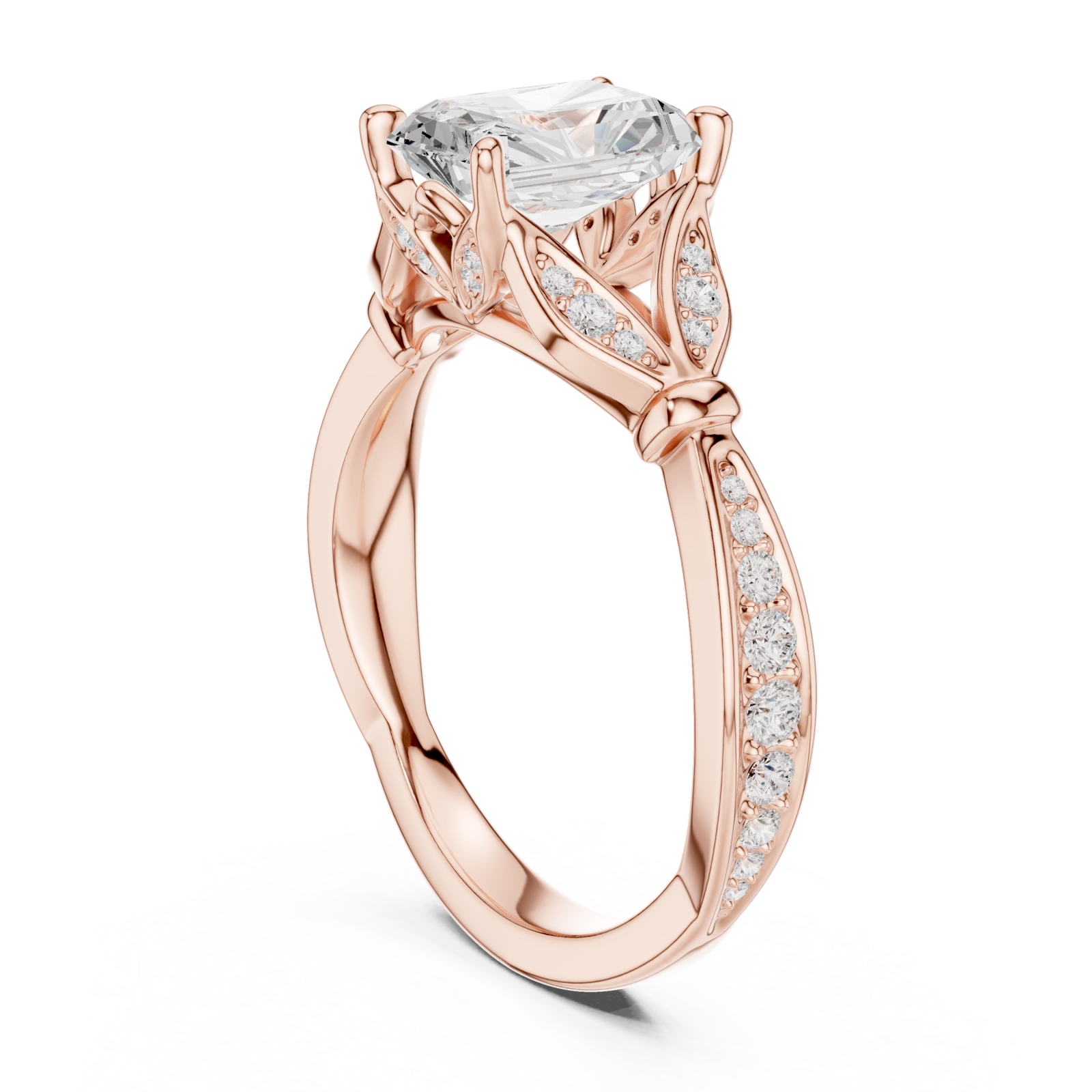 Rose Gold Radiant Crest Solitaire Ring Left View