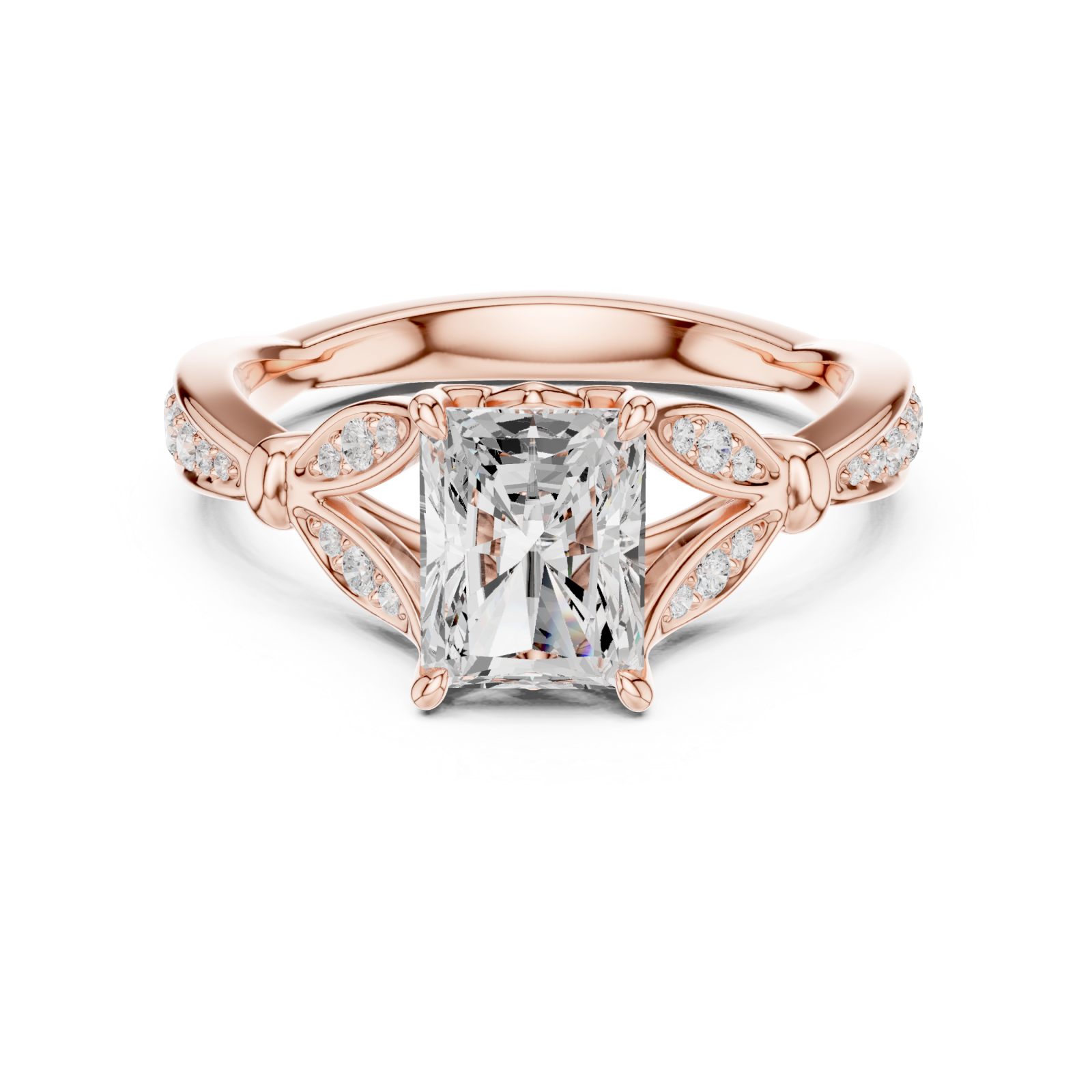  Rose Gold Radiant Crest Solitaire Ring Front View