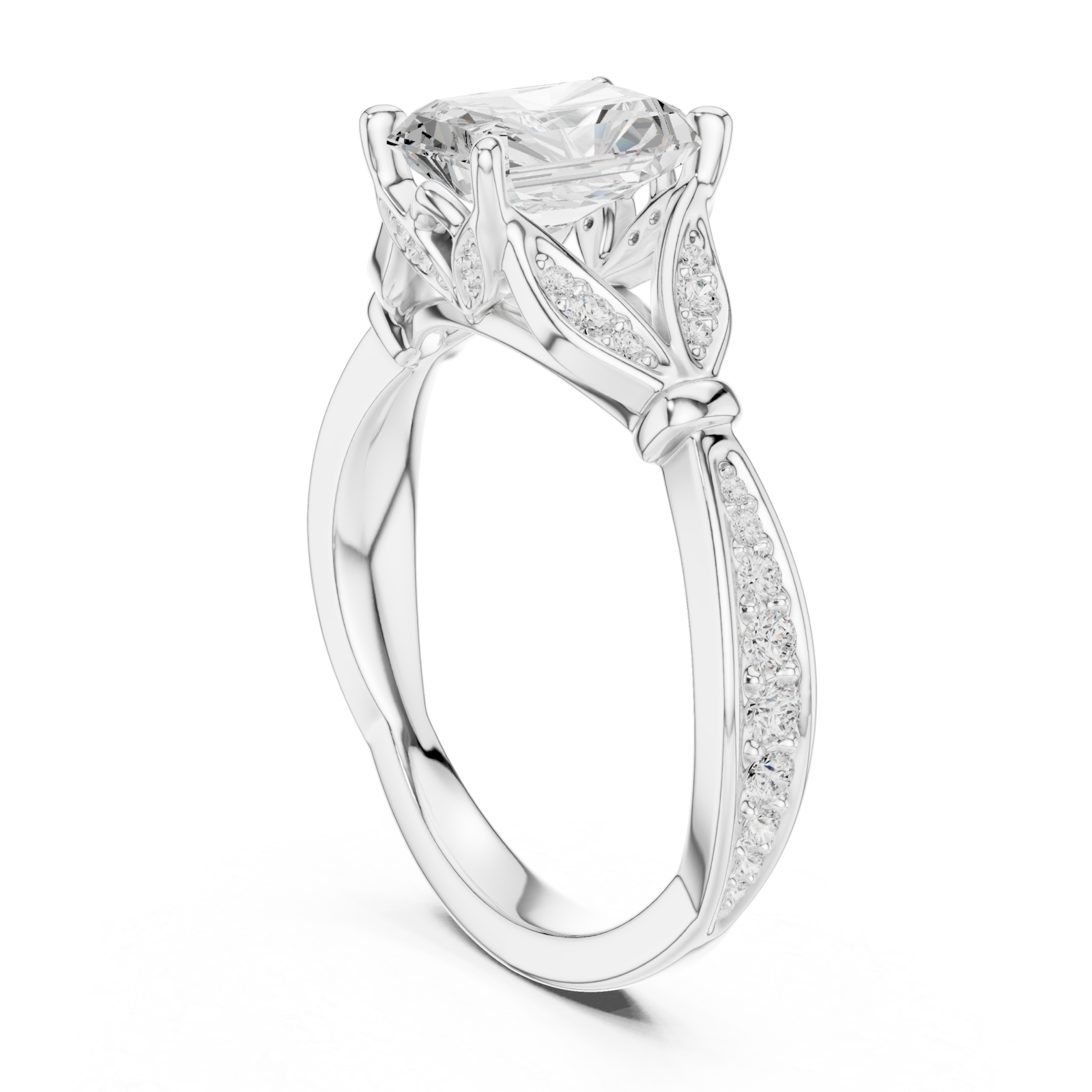  White Gold Radiant Crest Solitaire Ring Left View