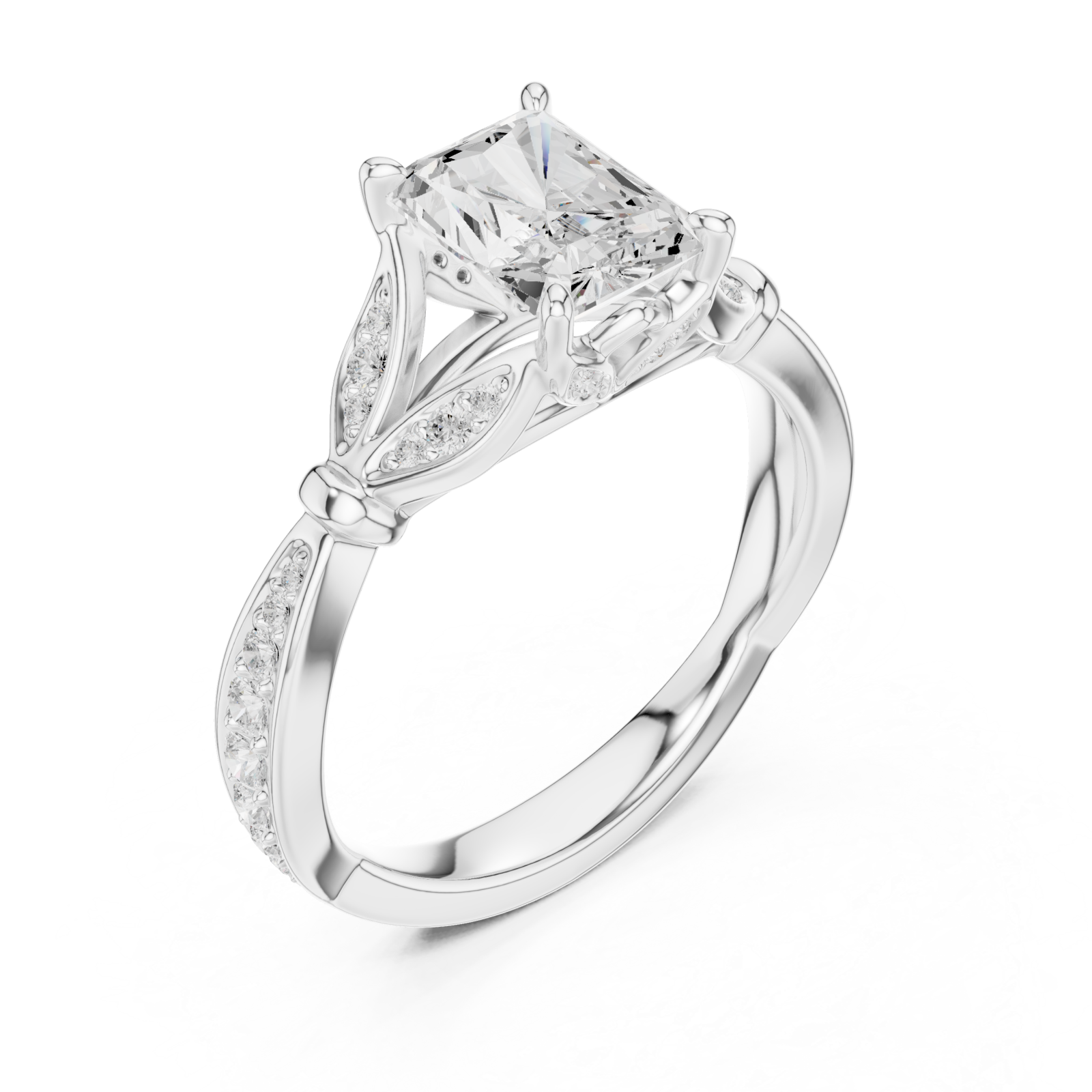  White Gold Radiant Crest Solitaire Ring Right View