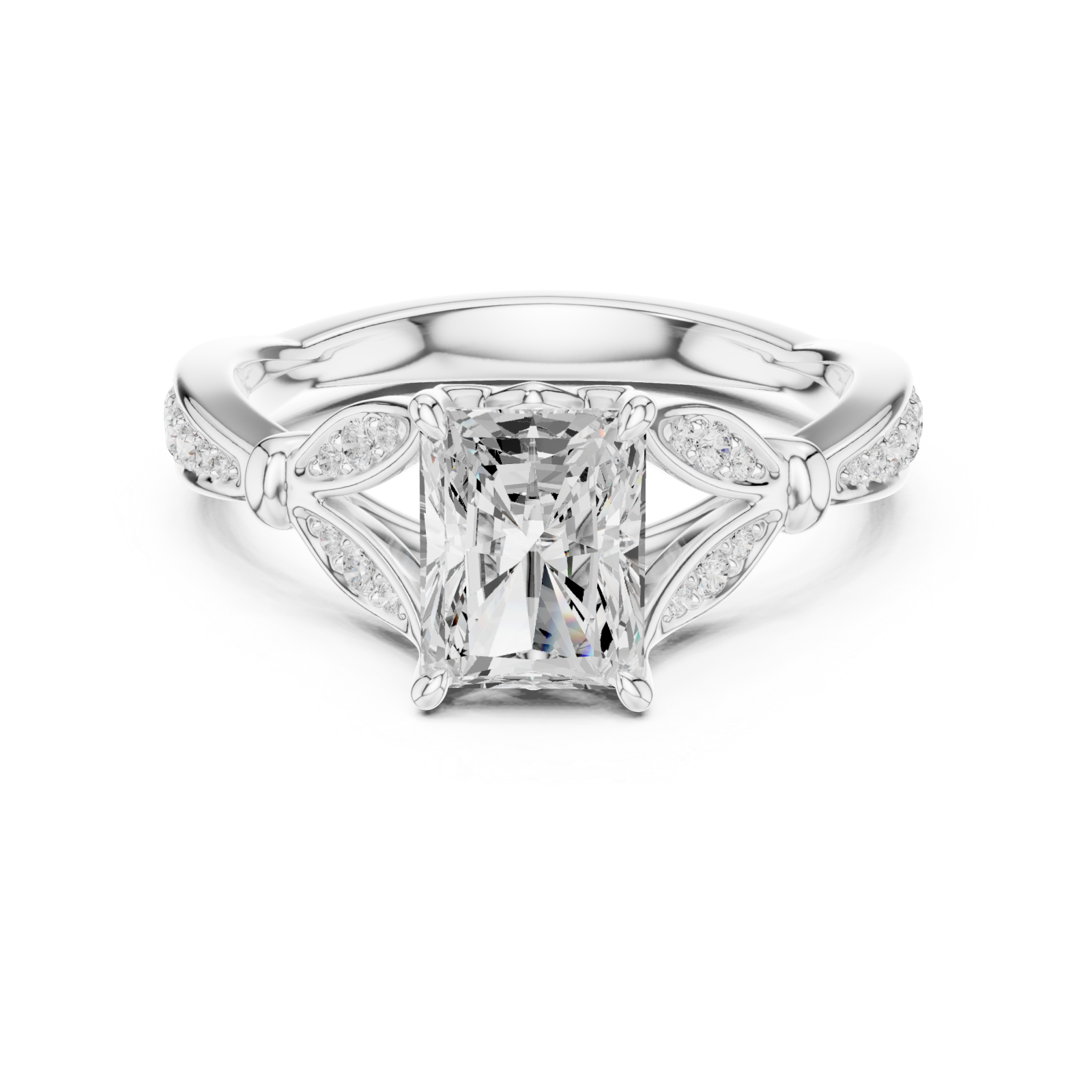  White Gold Radiant Crest Solitaire Ring Front View