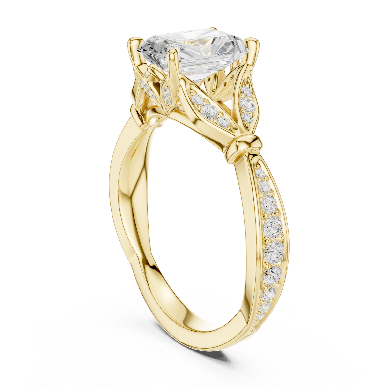  Gold Radiant Crest Solitaire Ring Left View