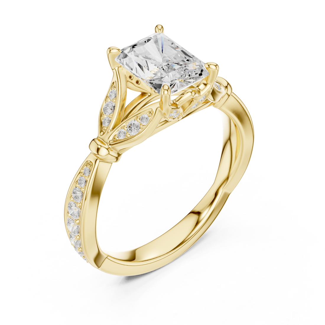 Gold Radiant Crest Solitaire Ring Right View