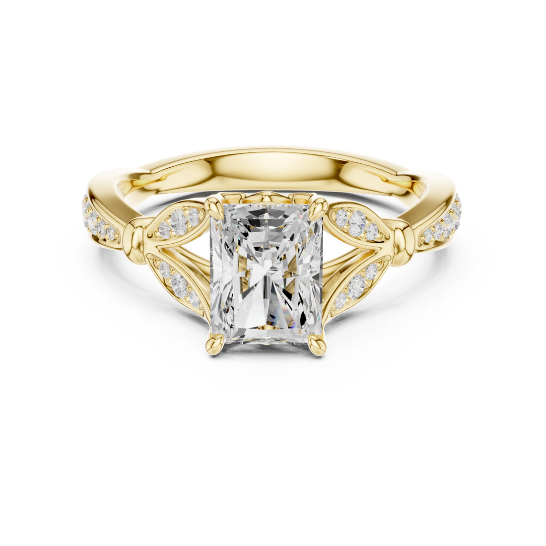 Gold Radiant Crest Solitaire Ring Right View