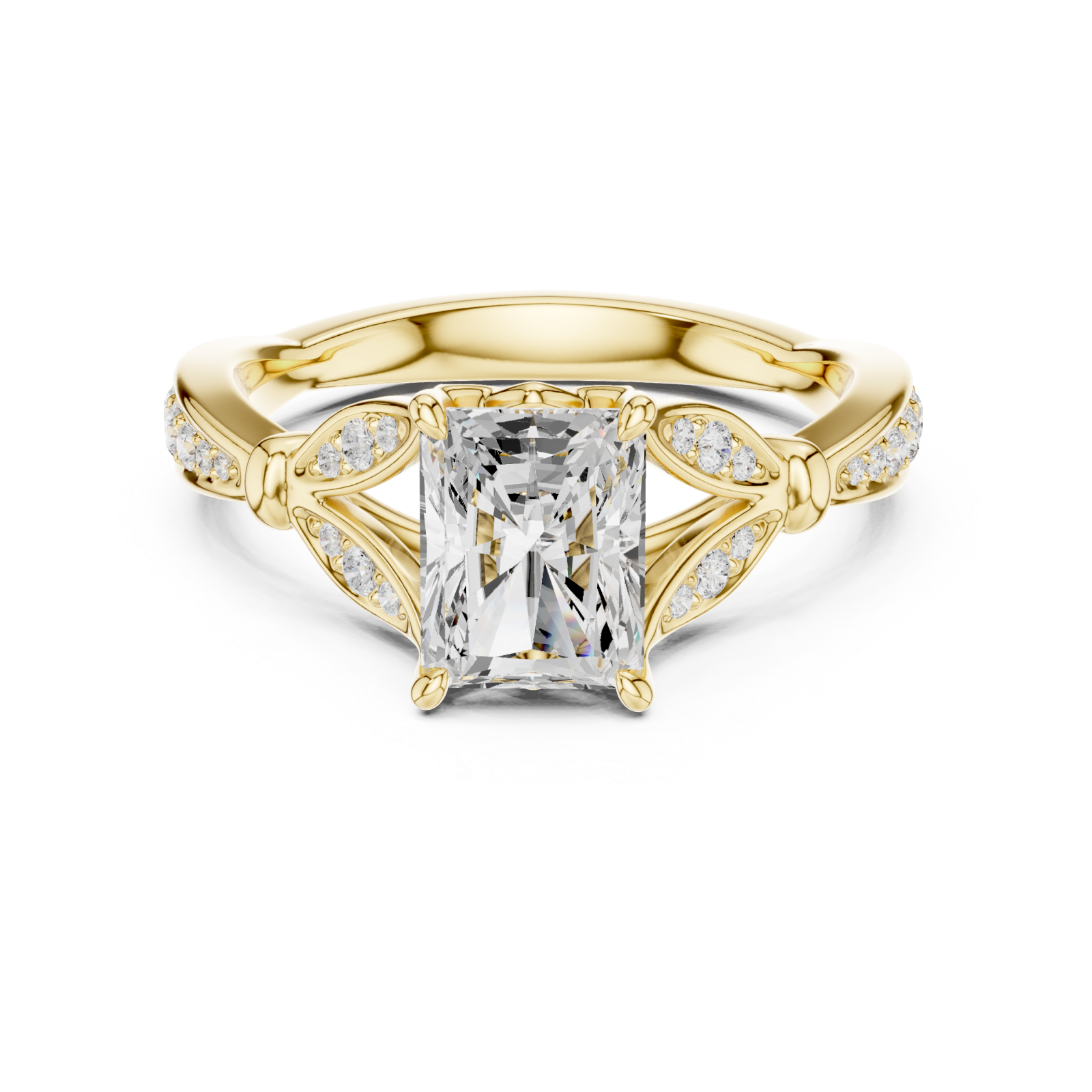  Gold Radiant Crest Solitaire Ring Front View