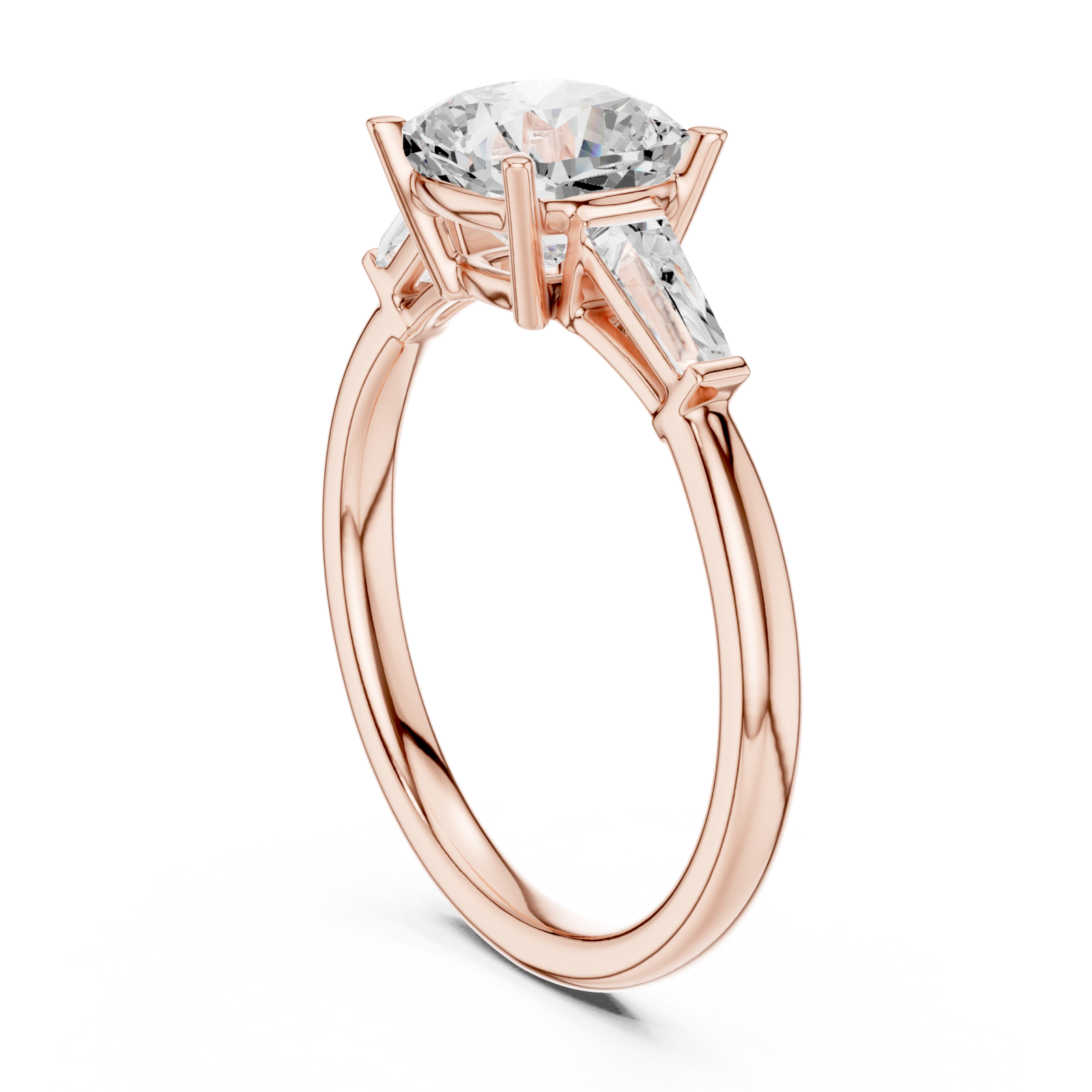  Rose Gold Radiant Serenity Three Stone Halo Ring Left View