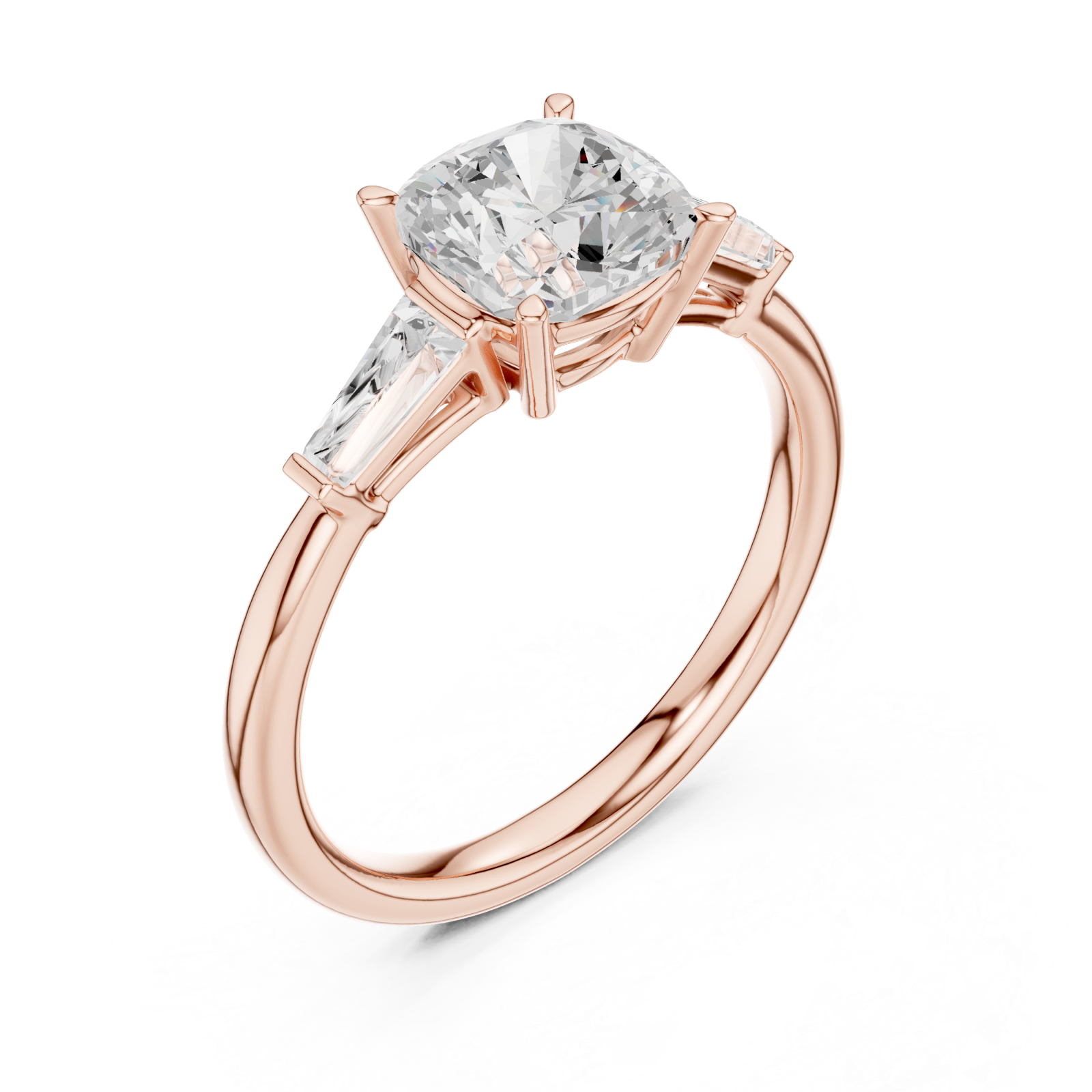  Rose Gold Radiant Serenity Three Stone Halo Ring Right View