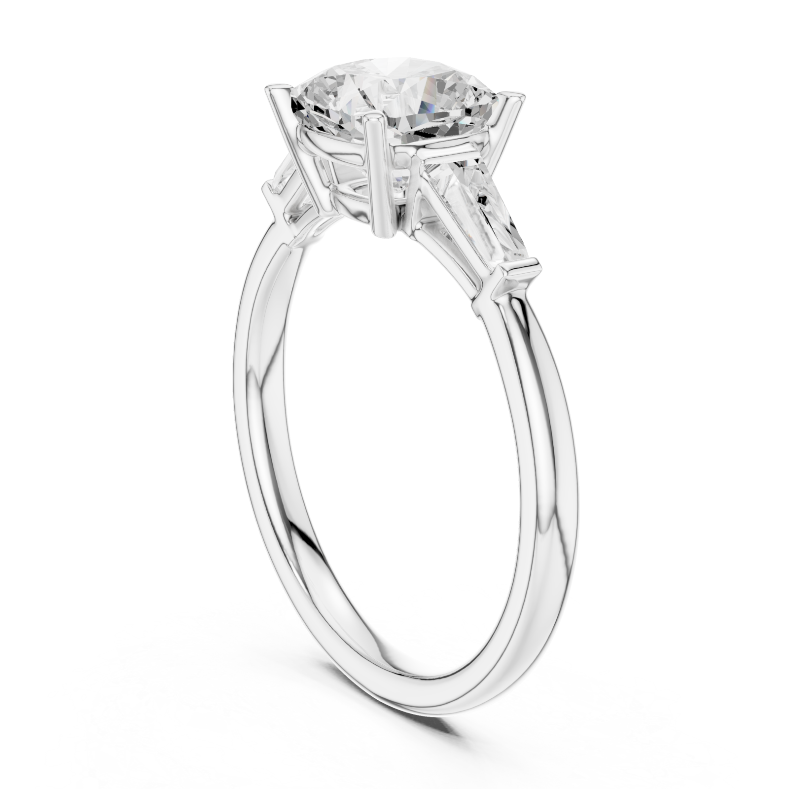  White Gold Radiant Serenity Three Stone Halo Ring Left View