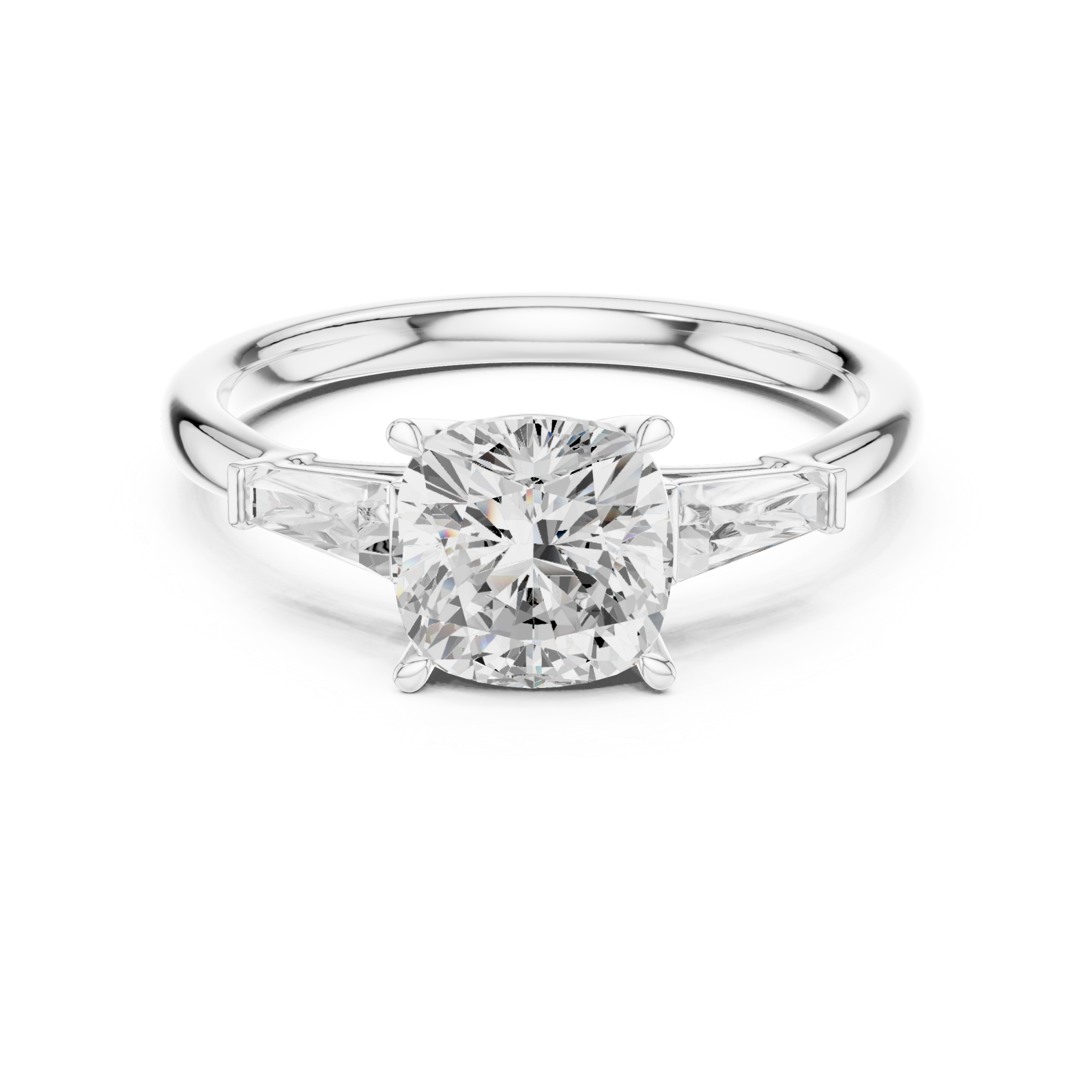  White Gold Radiant Serenity Three Stone Halo Ring Front View