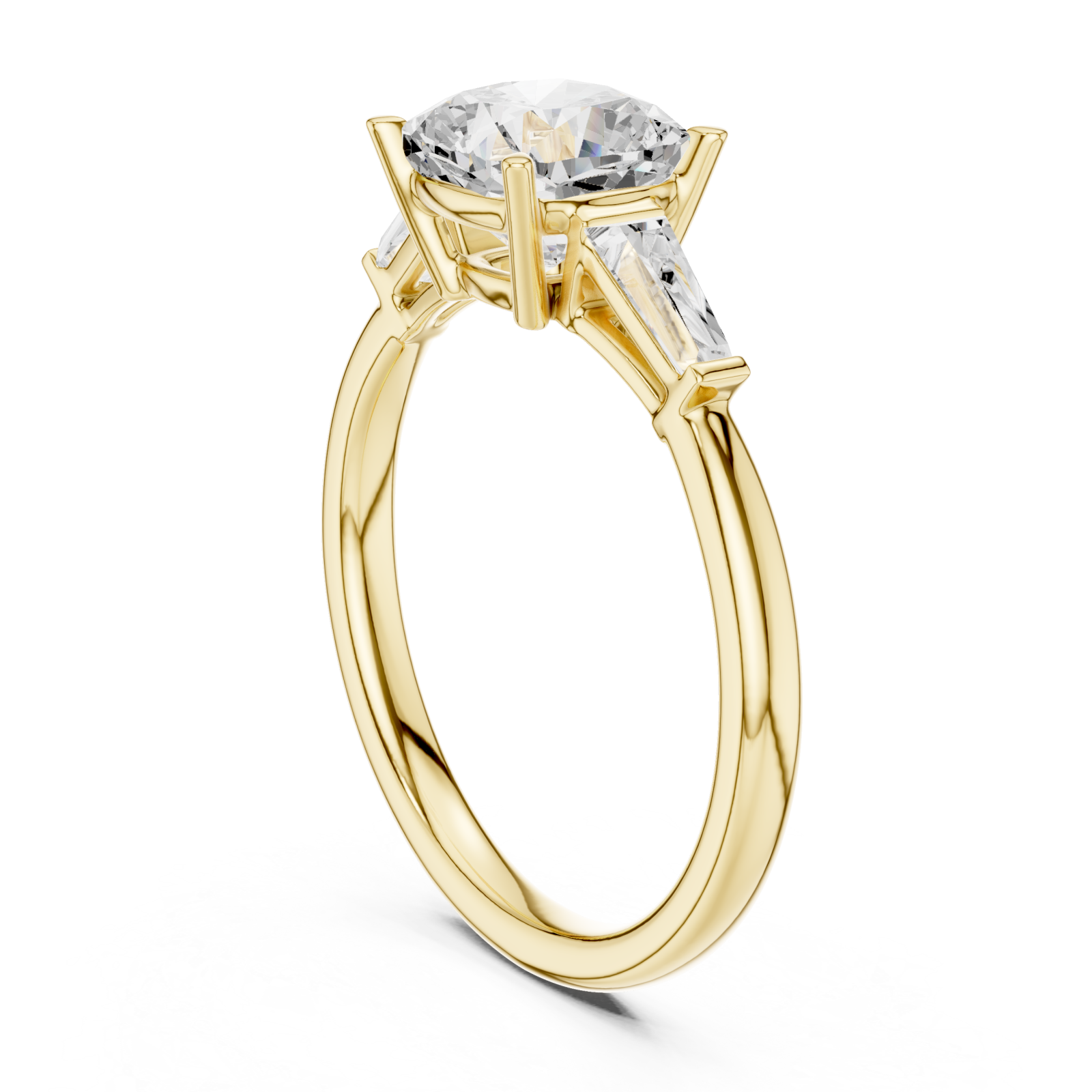  Gold Radiant Serenity Three Stone Halo Ring Left View