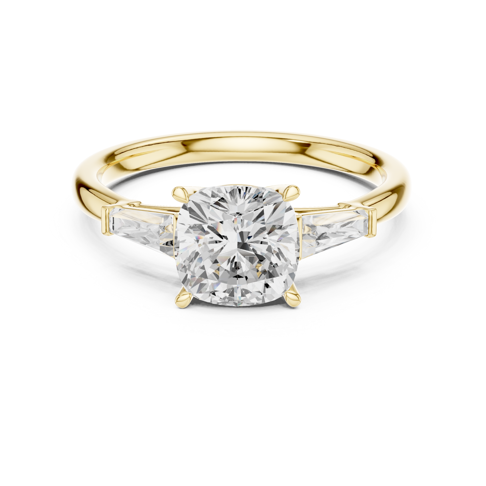  Gold Radiant Serenity Three Stone Halo Ring Front View