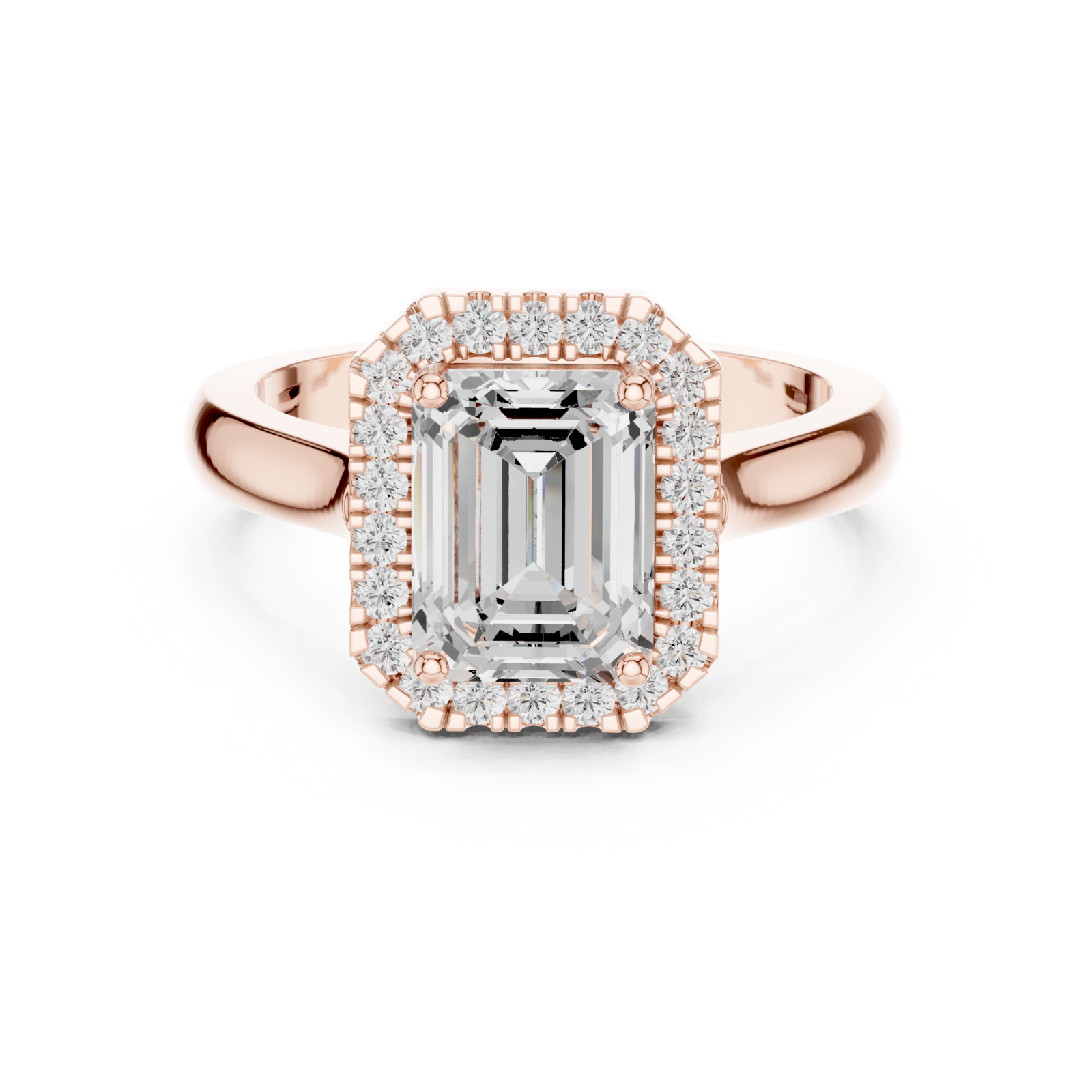  Rose Gold Regal Crest Halo Ring Front View