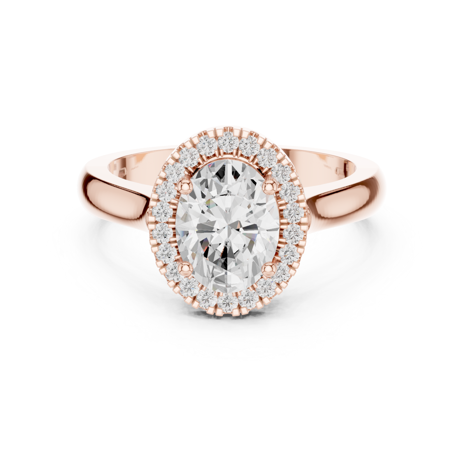  Rose Gold Oval Muse Halo Elegance Ring Front View