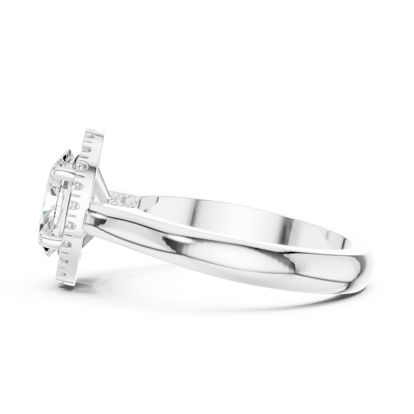  White Gold Oval Muse Halo Elegance Ring Side View