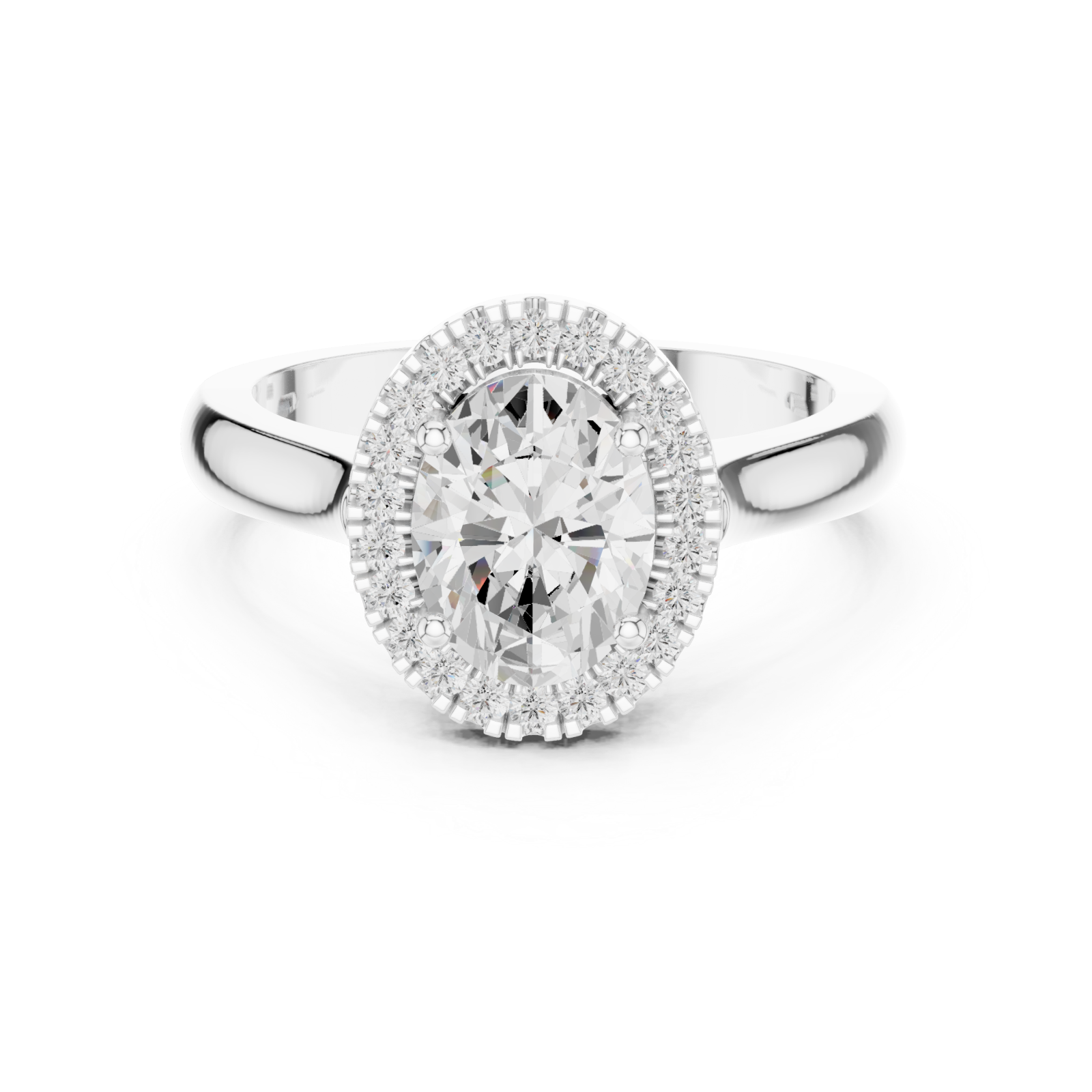  White Gold Oval Muse Halo Elegance Ring Front View