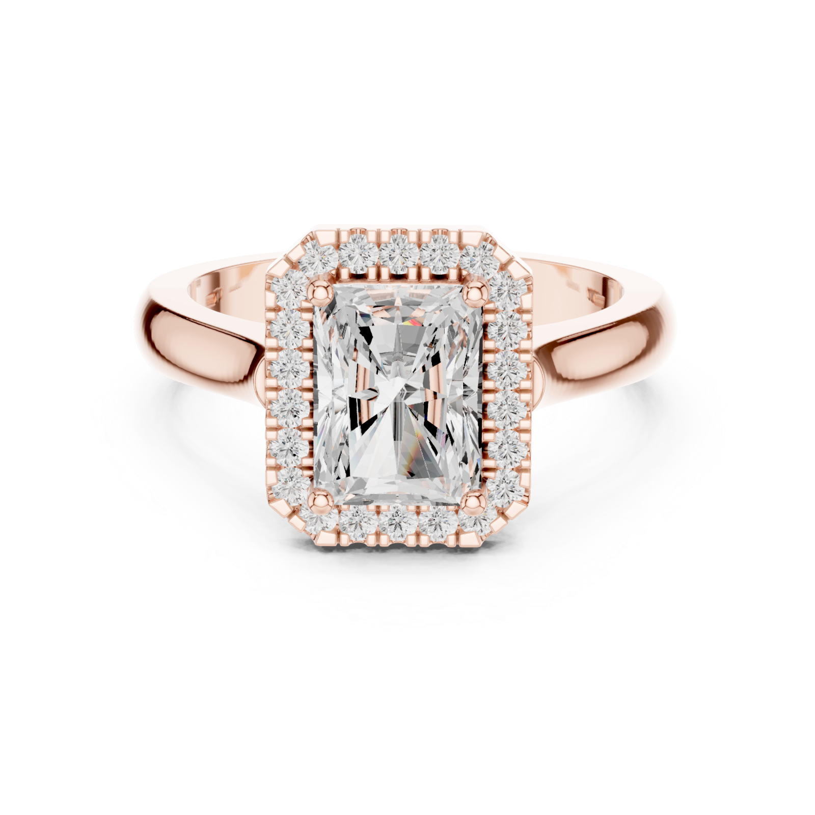  Rose Gold Radiant Halo Embrace Ring Front View