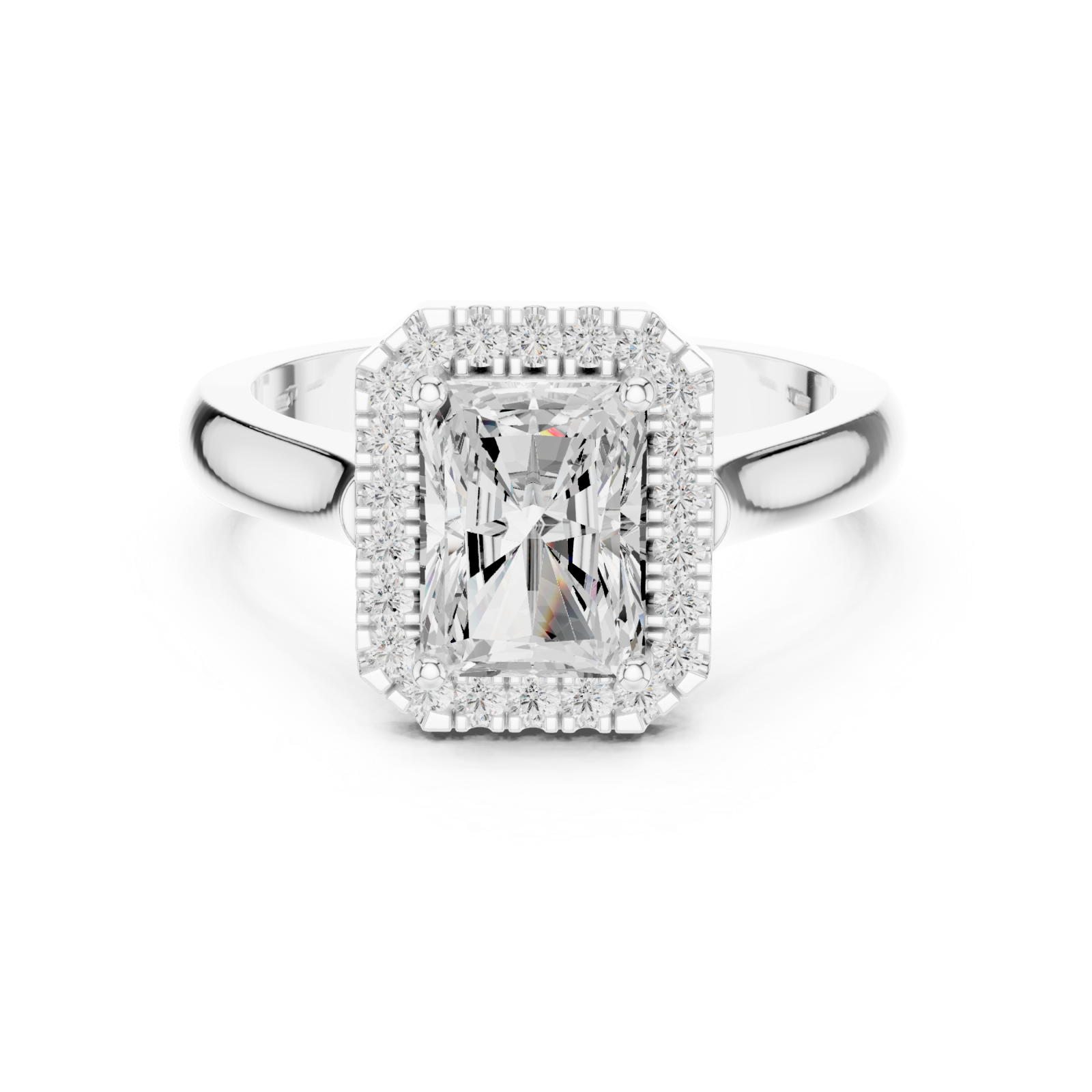  White Gold Radiant Halo Embrace Ring Front View