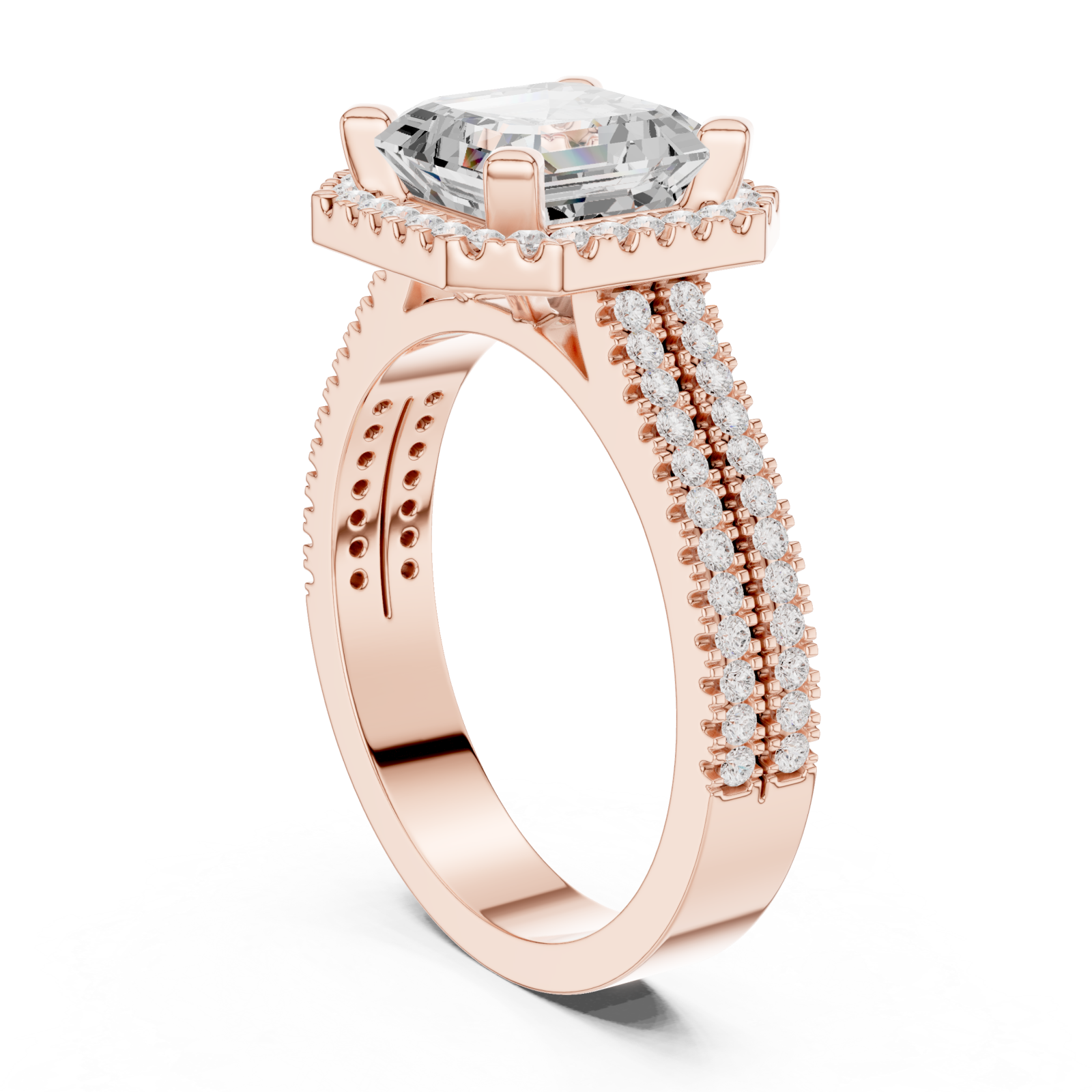  Rose Gold Lustrous Royal Halo Ring Left View