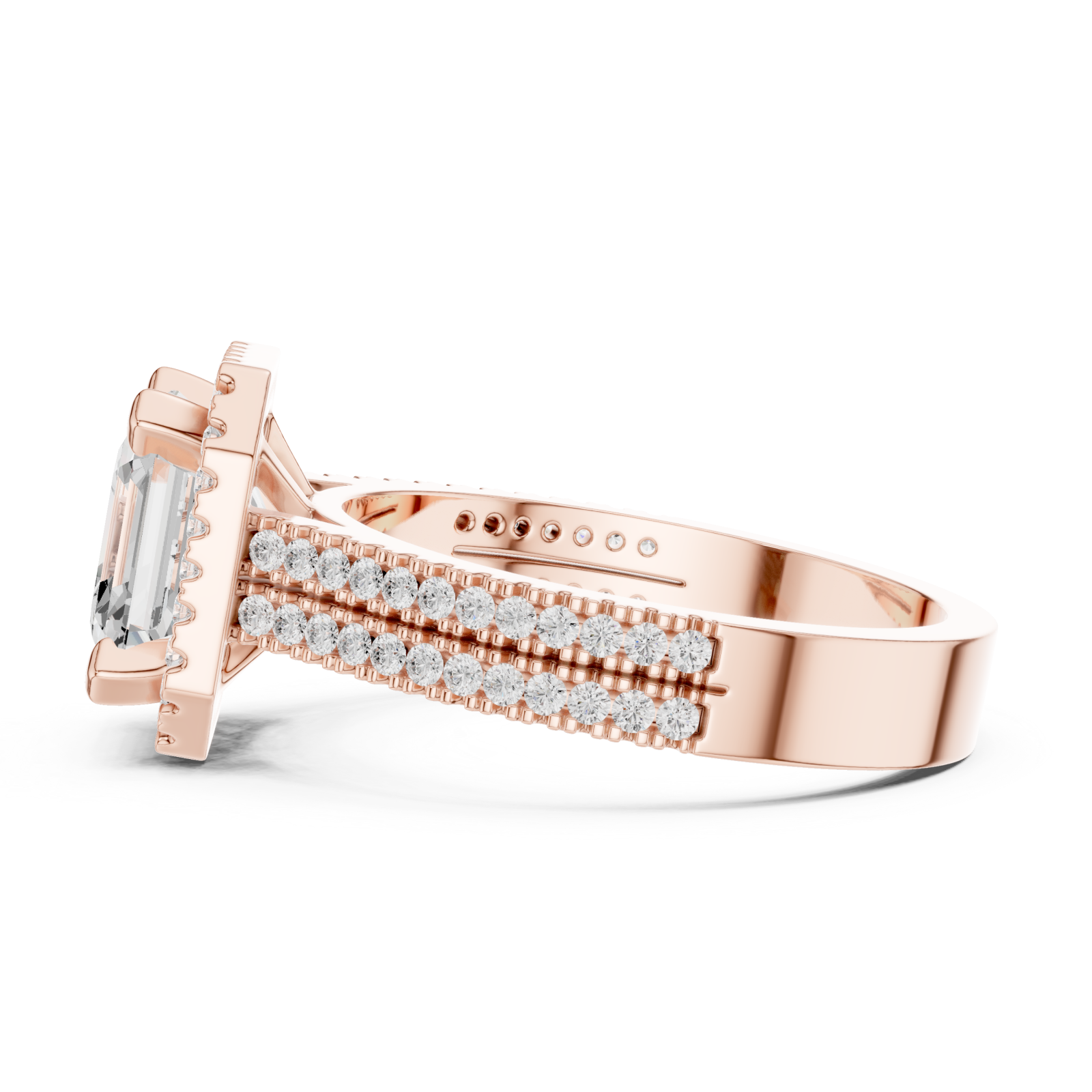  Rose Gold Lustrous Royal Halo Ring Side View