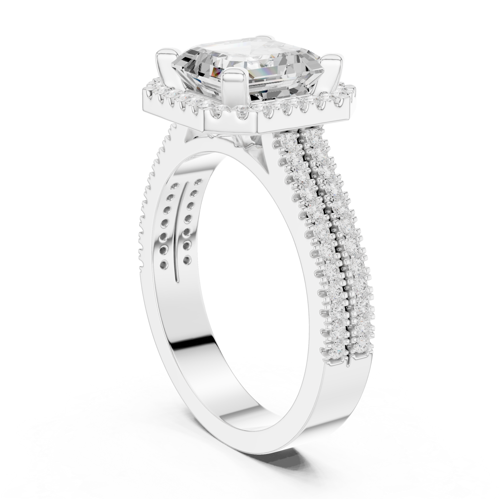  White Gold Lustrous Royal Halo Ring Left View