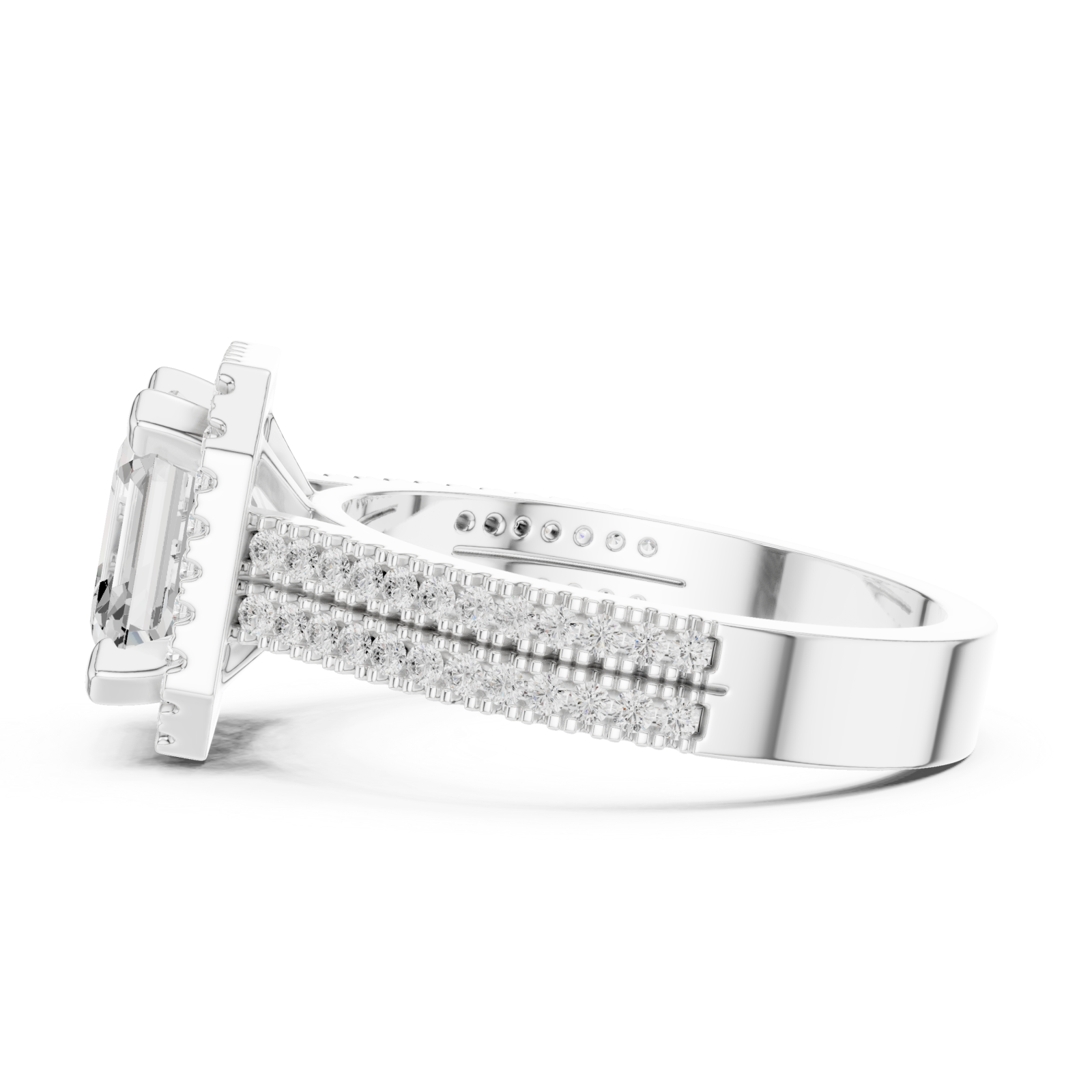  White Gold Lustrous Royal Halo Ring Side View