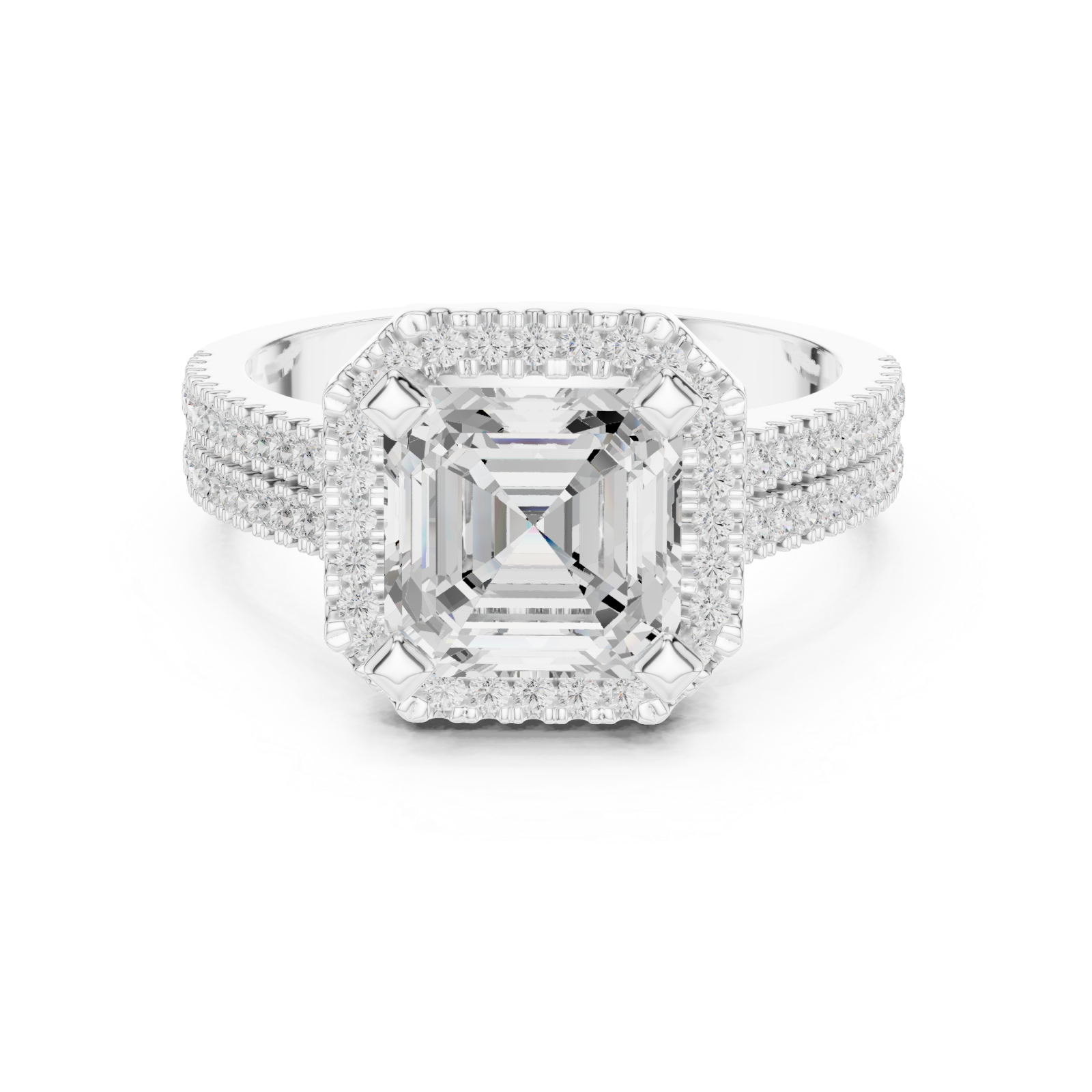  White Gold Lustrous Royal Halo Ring Front View