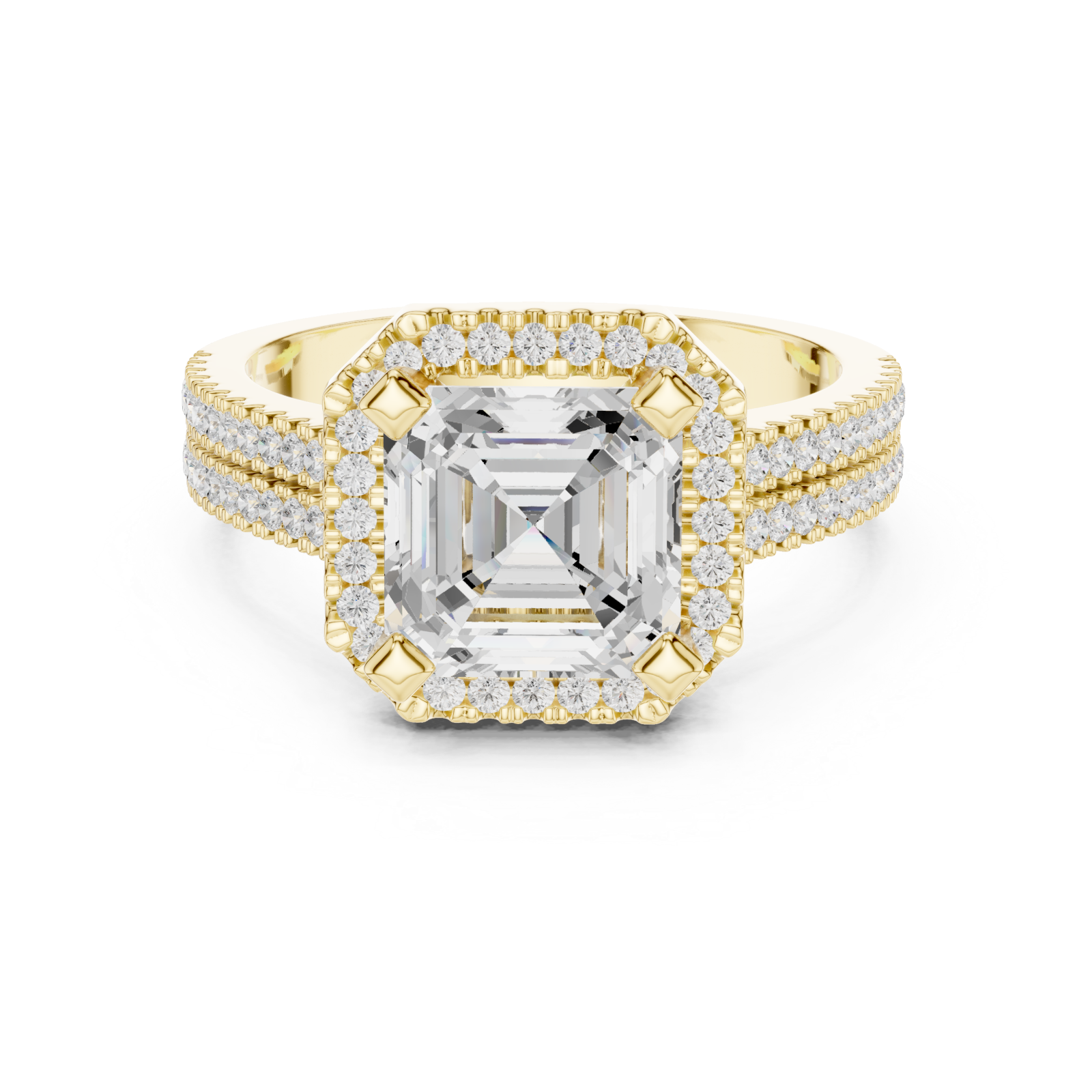  Gold Lustrous Royal Halo Ring Front View