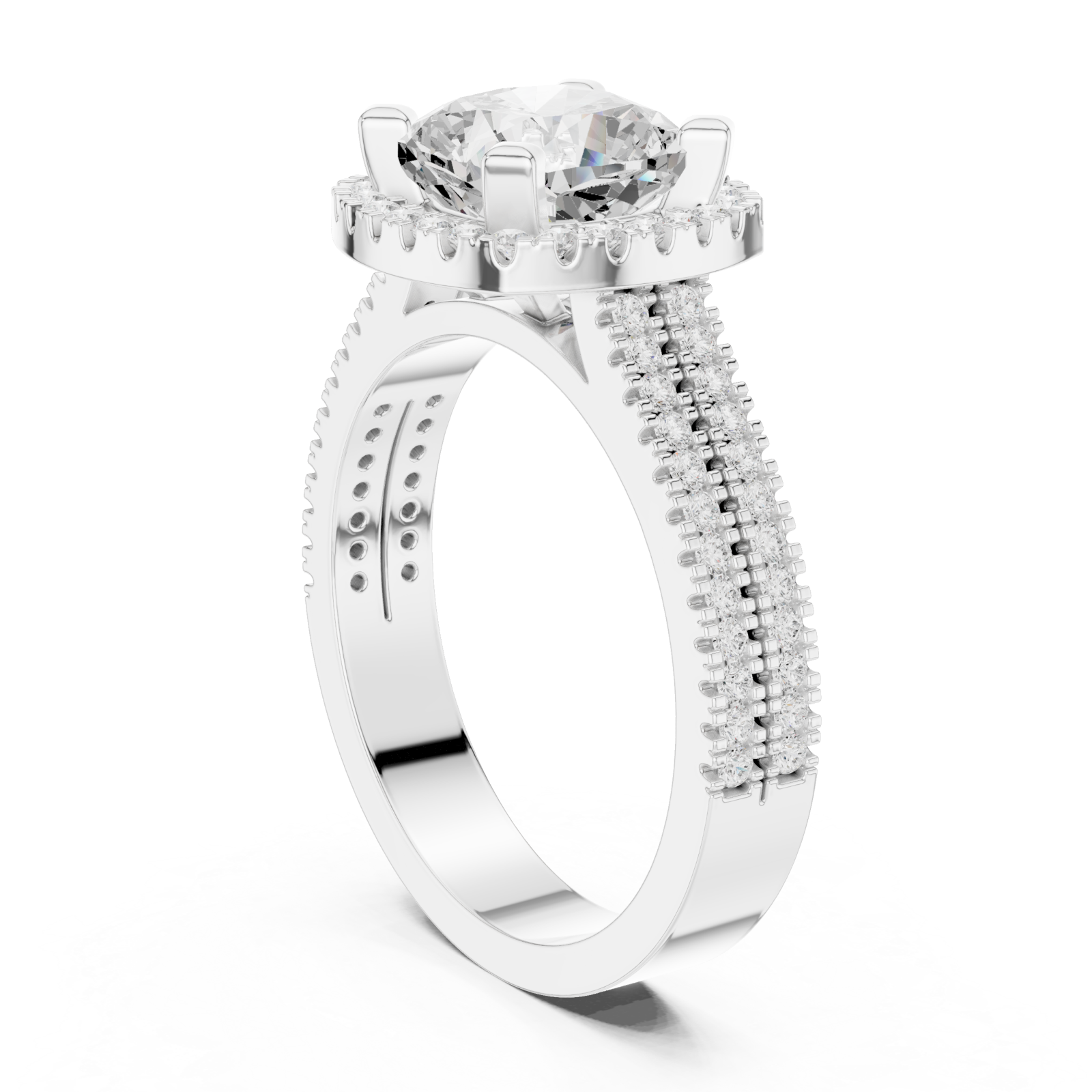  White Gold Grandeur Cushion Halo Ring Left View