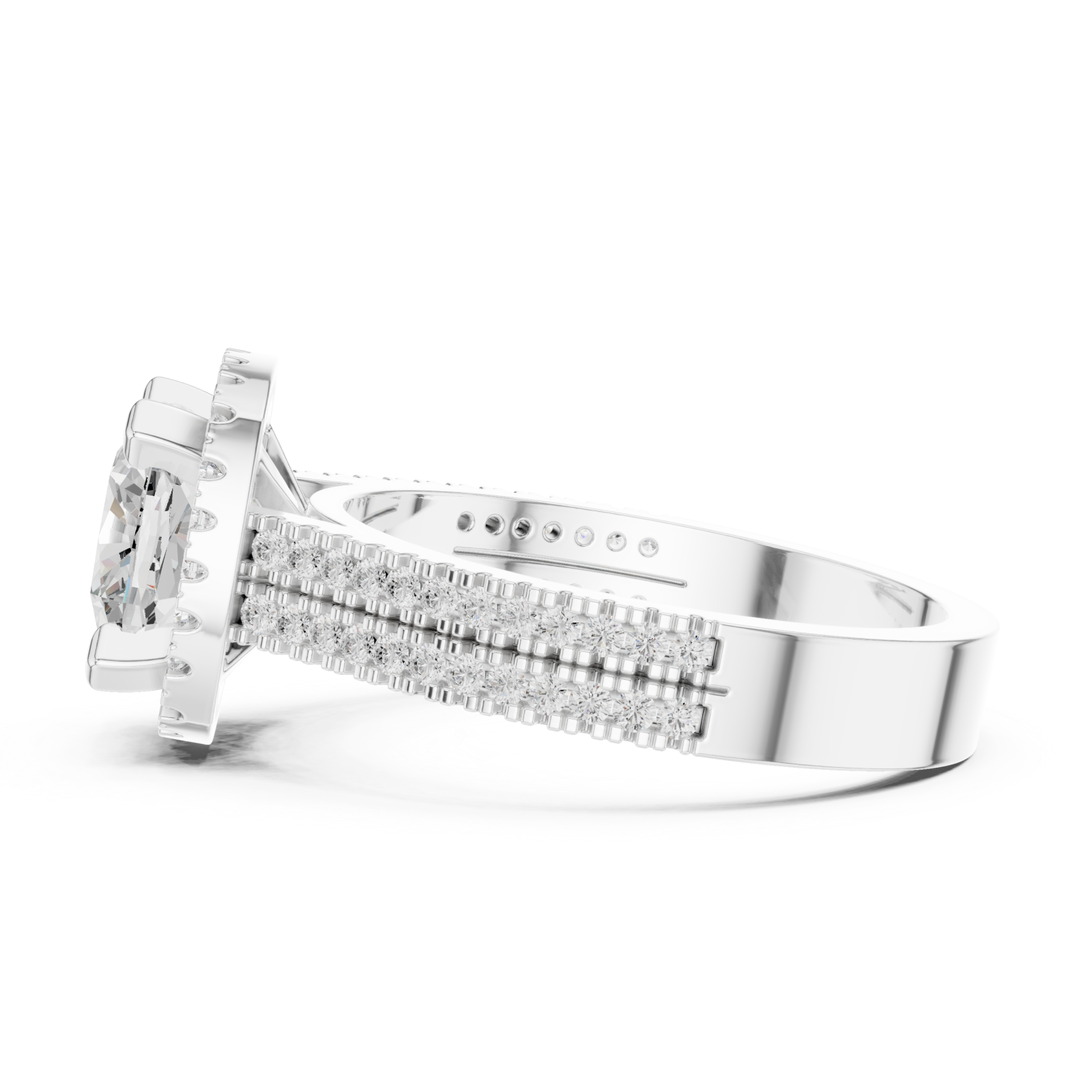  White Gold Grandeur Cushion Halo Ring Side View