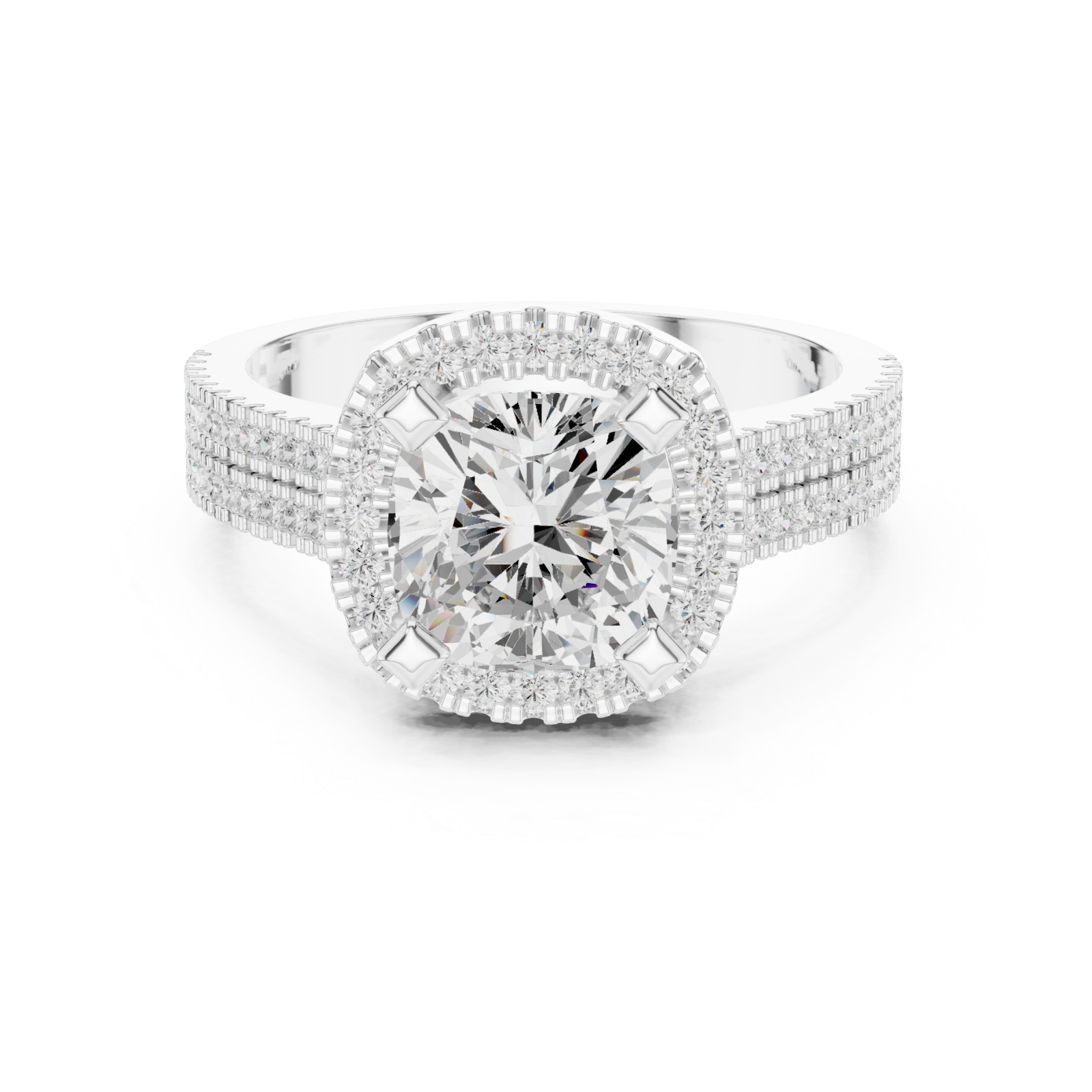  White Gold Grandeur Cushion Halo Ring Front View