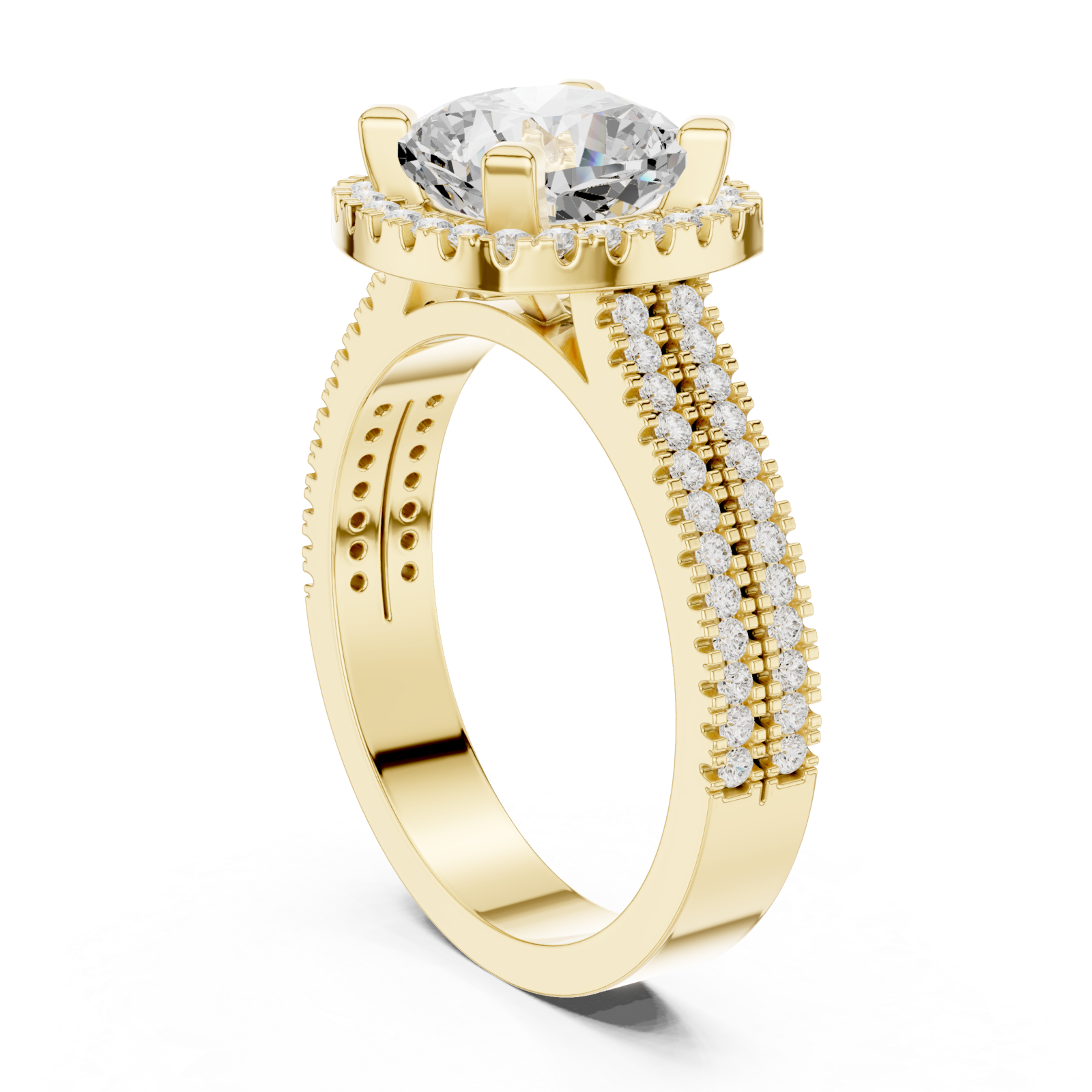  Gold Grandeur Cushion Halo Ring Left View