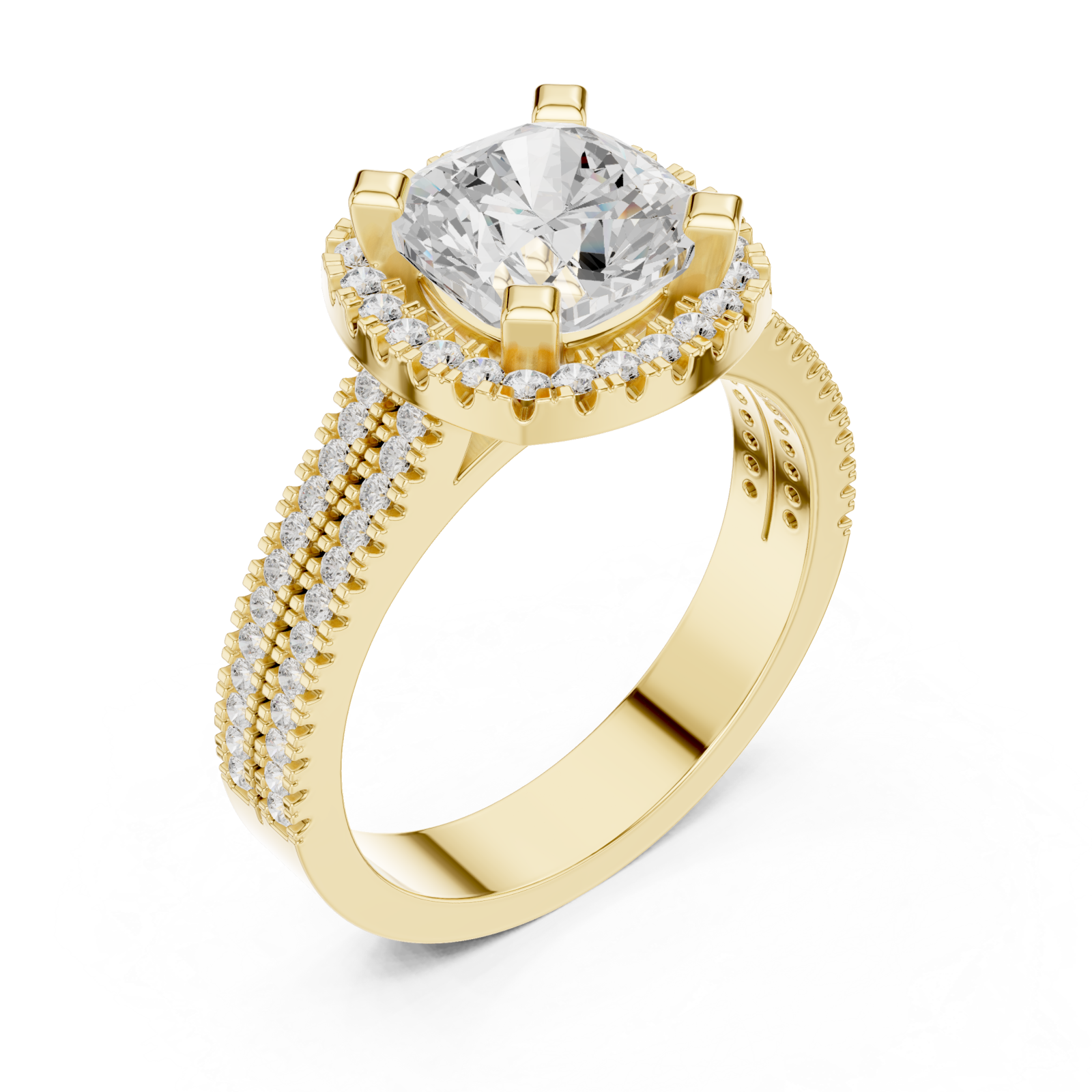 Gold Grandeur Cushion Halo Ring Right View